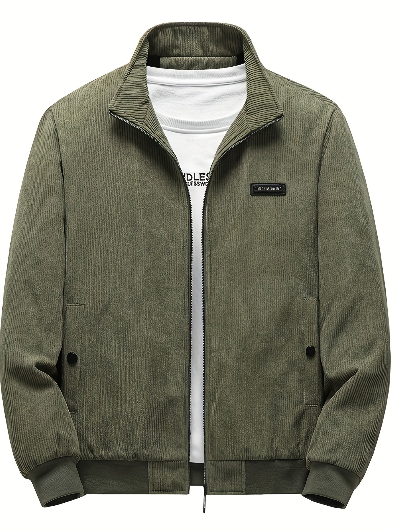 gbolsos Warm Fleece Corduroy Jacket, Vintage Style Stand Collar Stretch Jacket Coat For Fall Winter