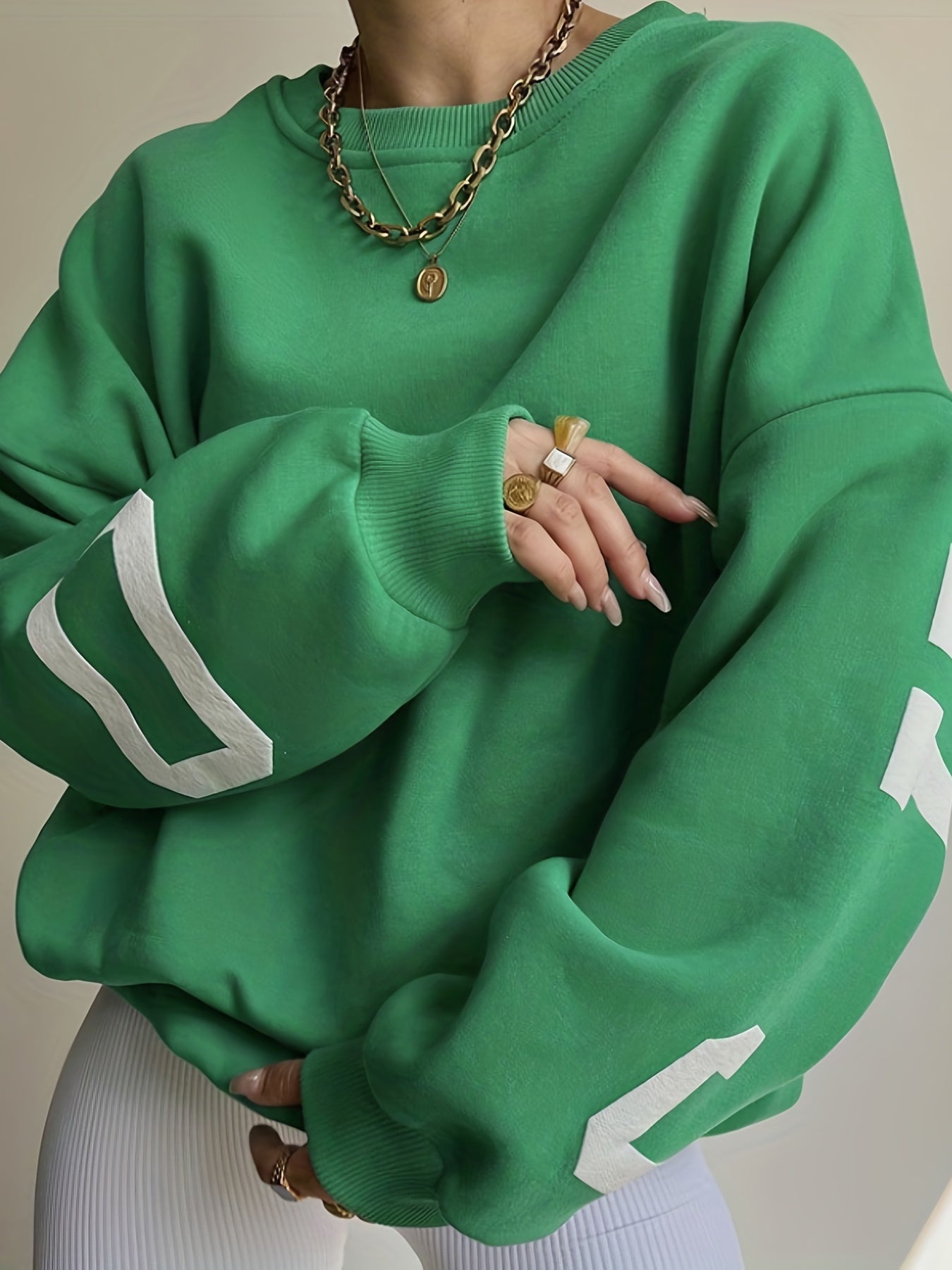 gbolsos Women Oversized Thermal Letter Graphic Print Sweatshirt Aesthetic Crew Neck Long Sleeve Drop Shoulder Pullover