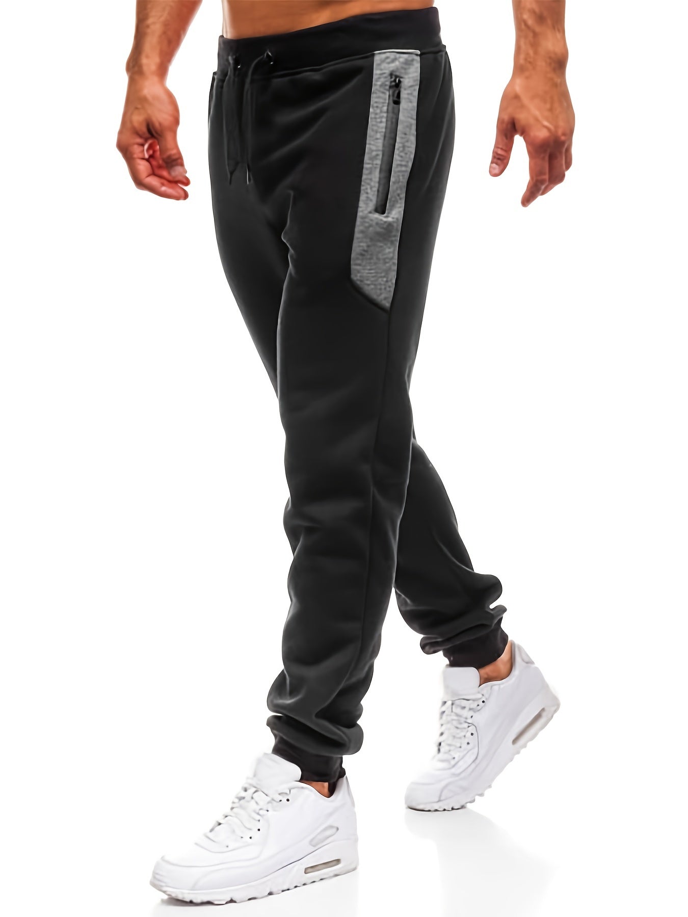 gbolsos Zipper Pocket Joggers, Men's Casual Loose Fit Slightly Stretch Waist Drawstring Pants For The Four Seasons Fitness Cycling