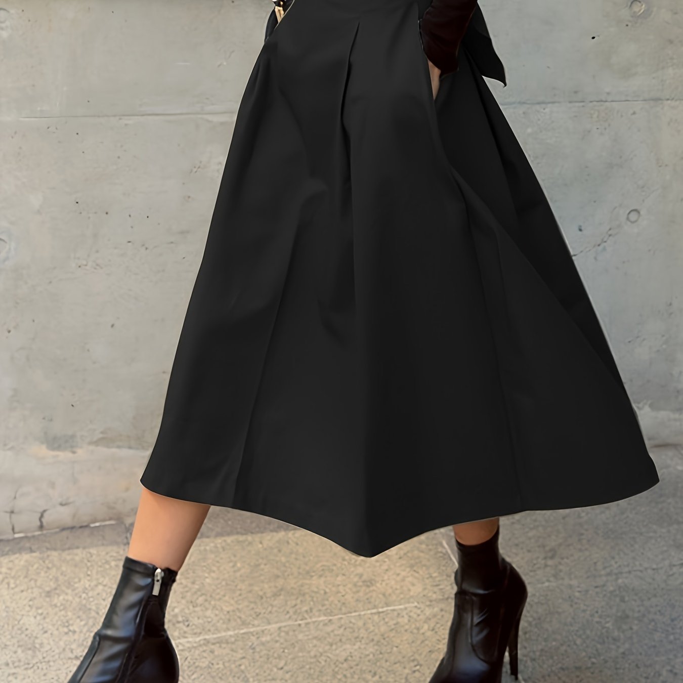 gbolsos Solid Color High Waist Skirt, Casual Bow Front Skirt For Spring & Fall, Women's Clothing