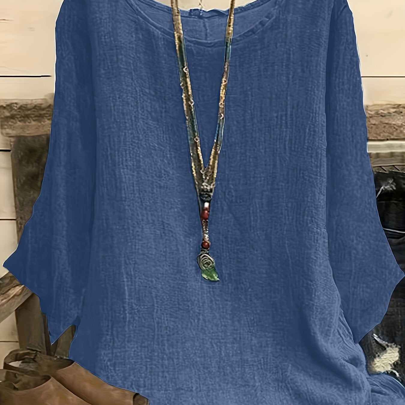 solvbao Plus Size Casual Top, Women's Plus Solid Long Sleeve Round Neck Oversized Tunic Top
