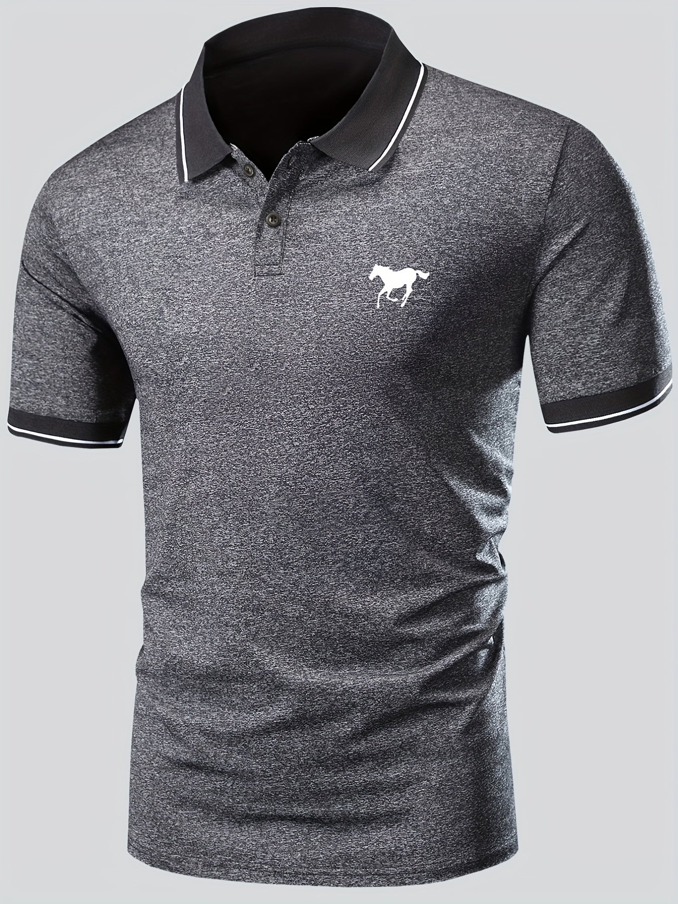 Men's Lapel Polo Shirt Short Sleeve Casual Slight Stretch Button Regular Summer Wear