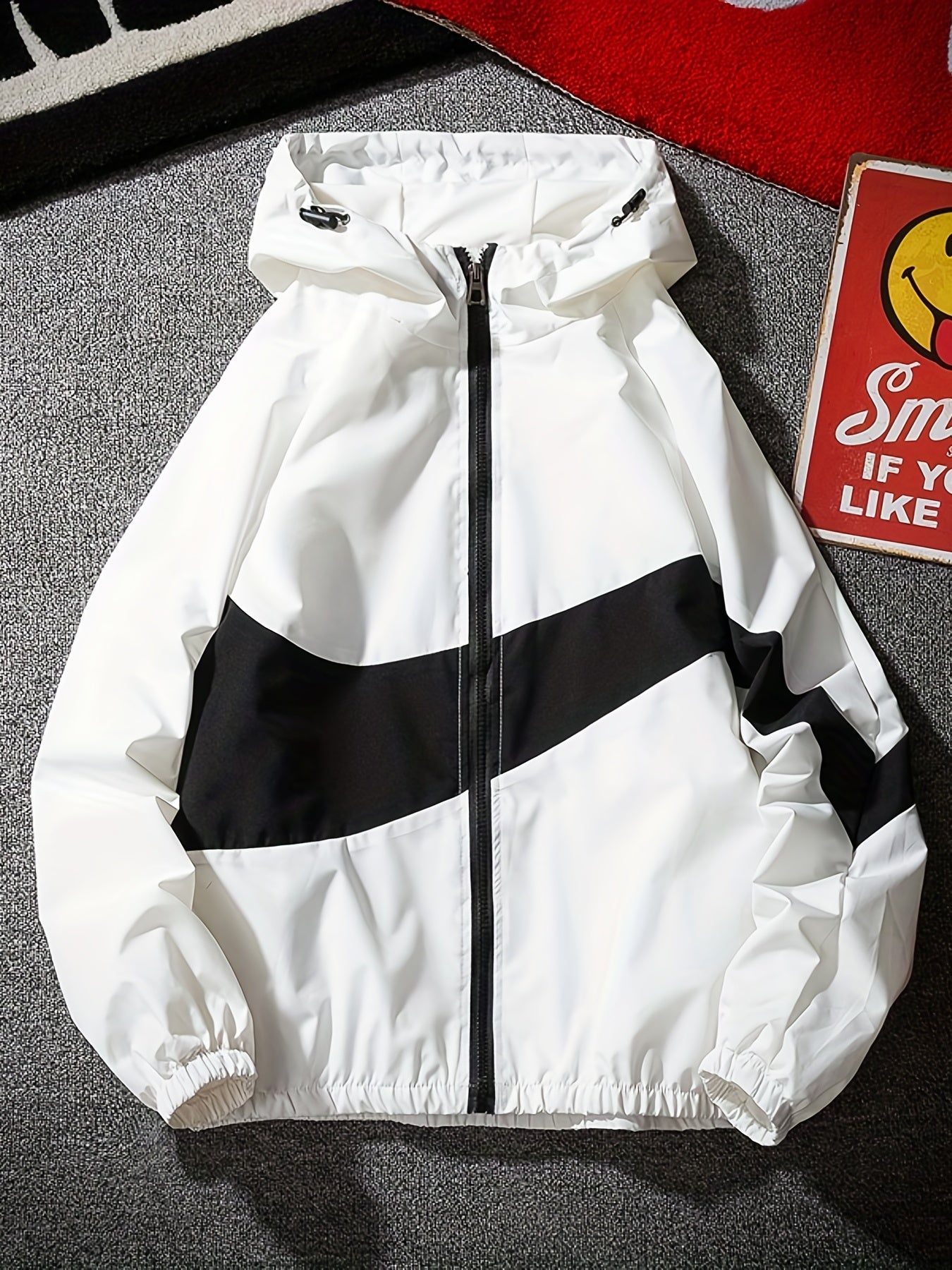 gbolsos Trendy Hooded Jacket, Men's Casual Full Zip Up Sports Jacket Coat College Hipster Windbreaker For Spring Autumn Men Teenager Student