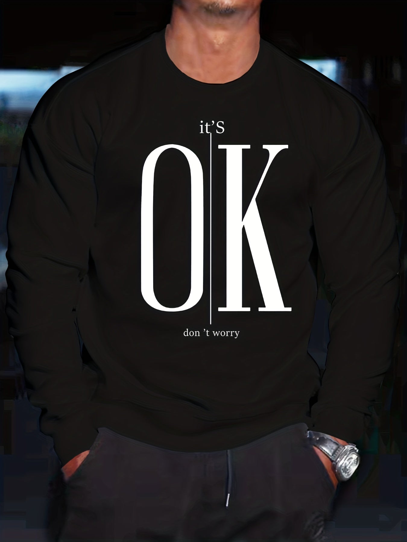gbolsos Men's Crew Neck Sweatshirt Pullover For Men It's OK Print Sweatshirts For Spring Fall Long Sleeve Tops