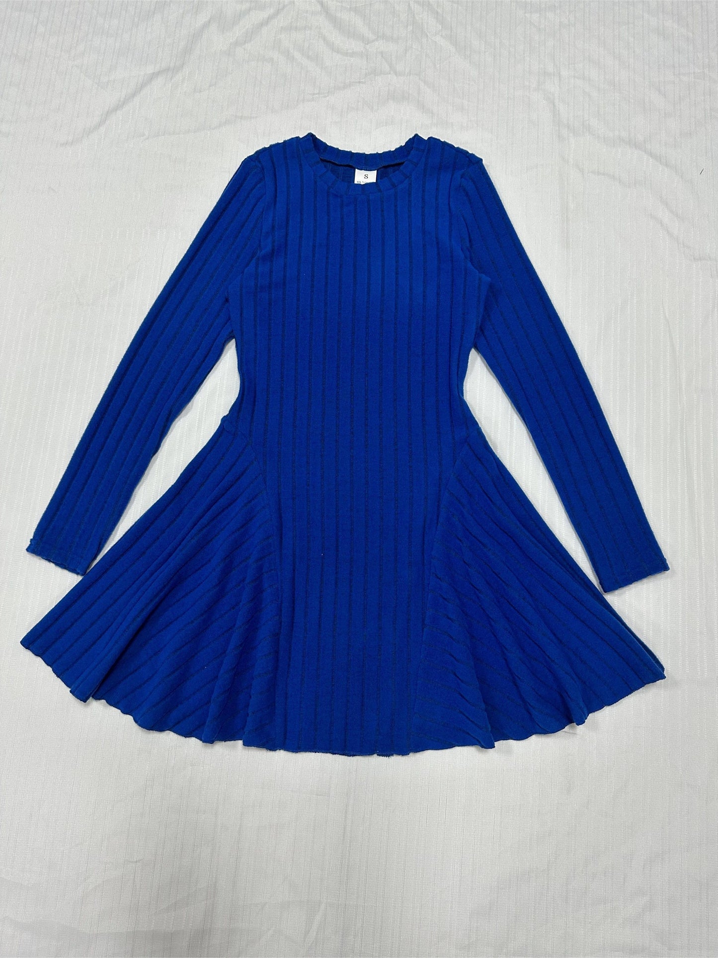gbolsos Rib Knit Long Sleeve Flare Dress, Casual Crew Neck Dress For Spring & Summer, Women's Clothing