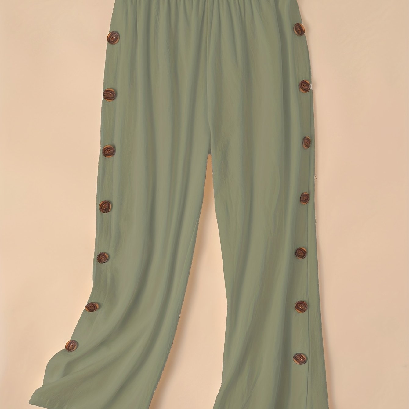 gbolsos Side Button Wide Leg Pants, Boho Casual Pants For Spring & Summer, Women's Clothing