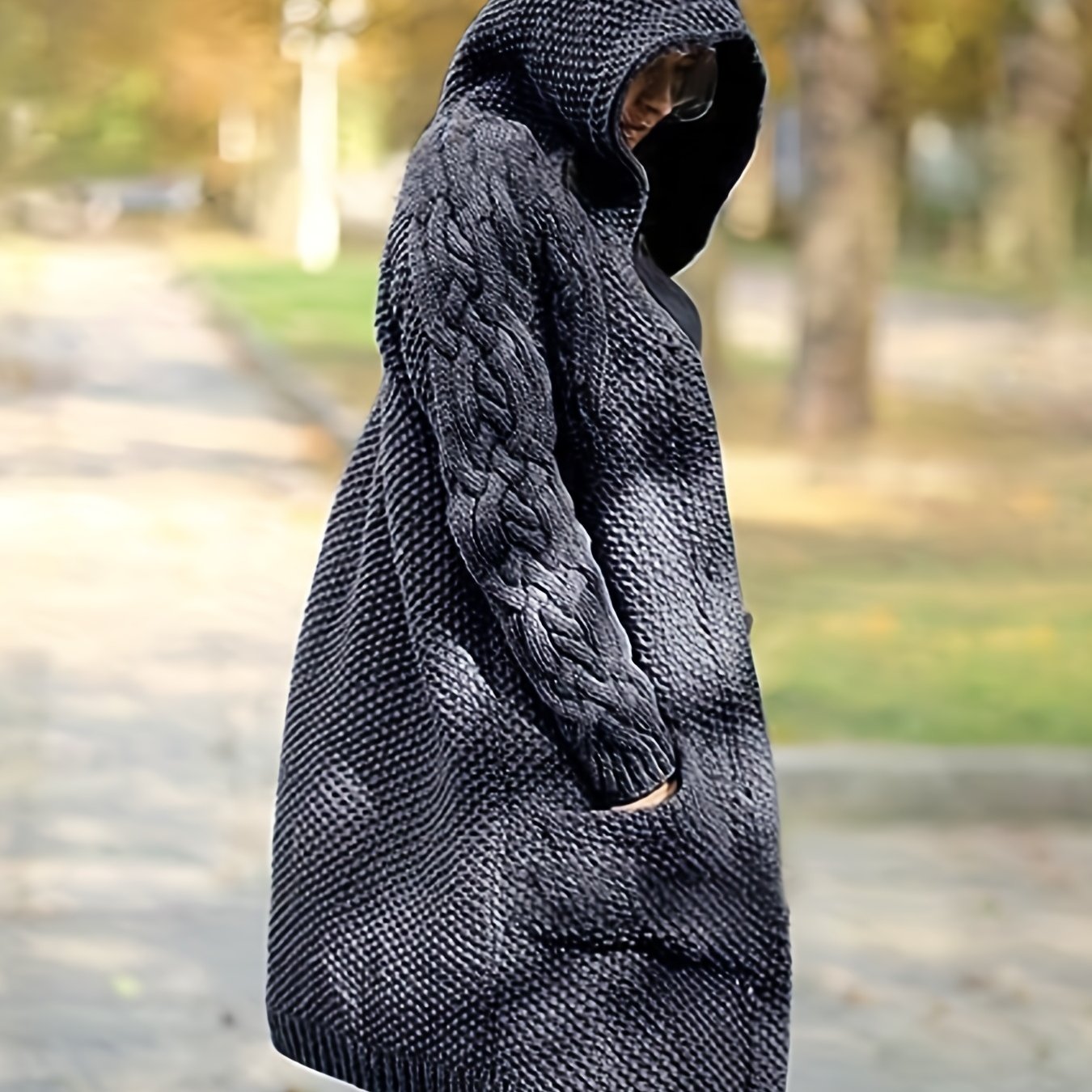 Solid Button Front Hooded Cardigan, Casual Long Sleeve Sweater For Fall & Winter, Women's Clothing