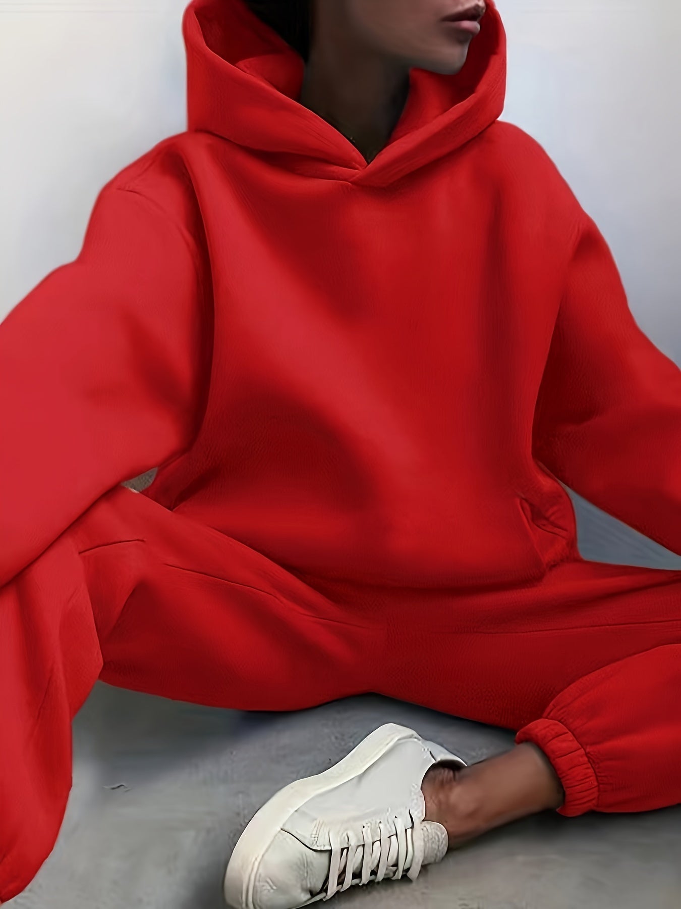 gbolsos Casual Solid Two-piece Set, Drop Shoulder Long Sleeve Hoodies & Elastic Waist Jogger Pants Outfits, Women's Clothing