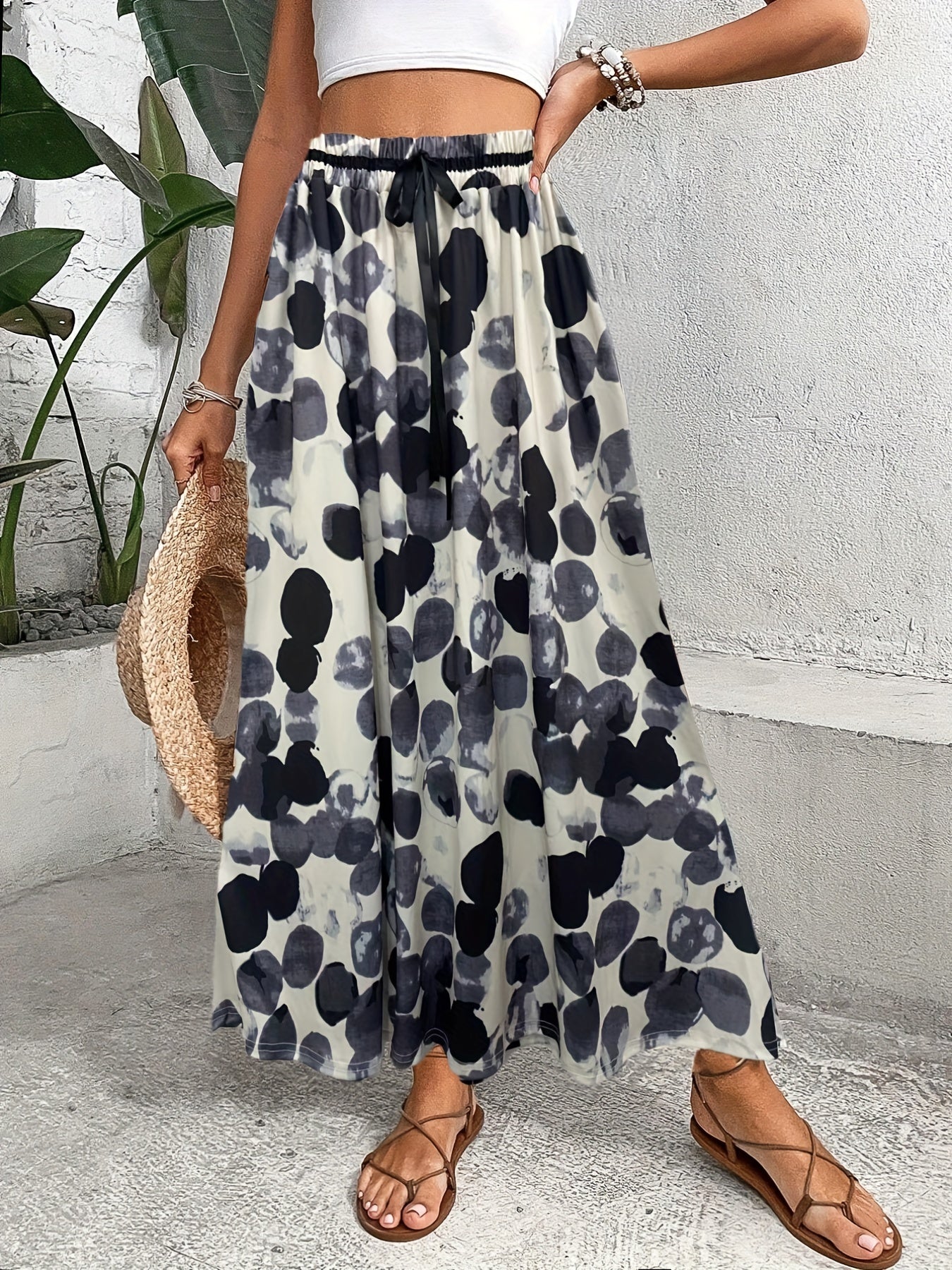 gbolsos Polka Dot Print Elastic Waist Skirt, Casual Skirt For Spring & Summer, Women's Clothing