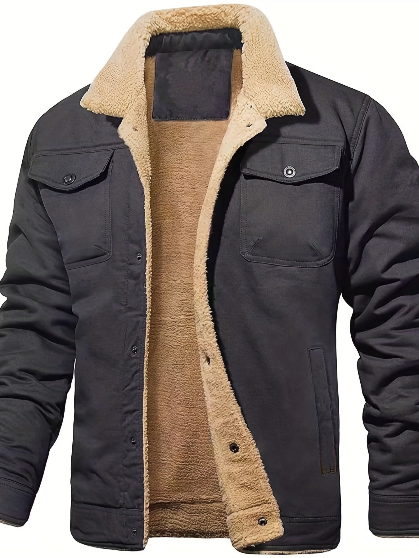 gbolsos Men's Warm Fleece Cargo Jacket For Fall Winter, Casual Warm Thick Coat For Outdoor Activities