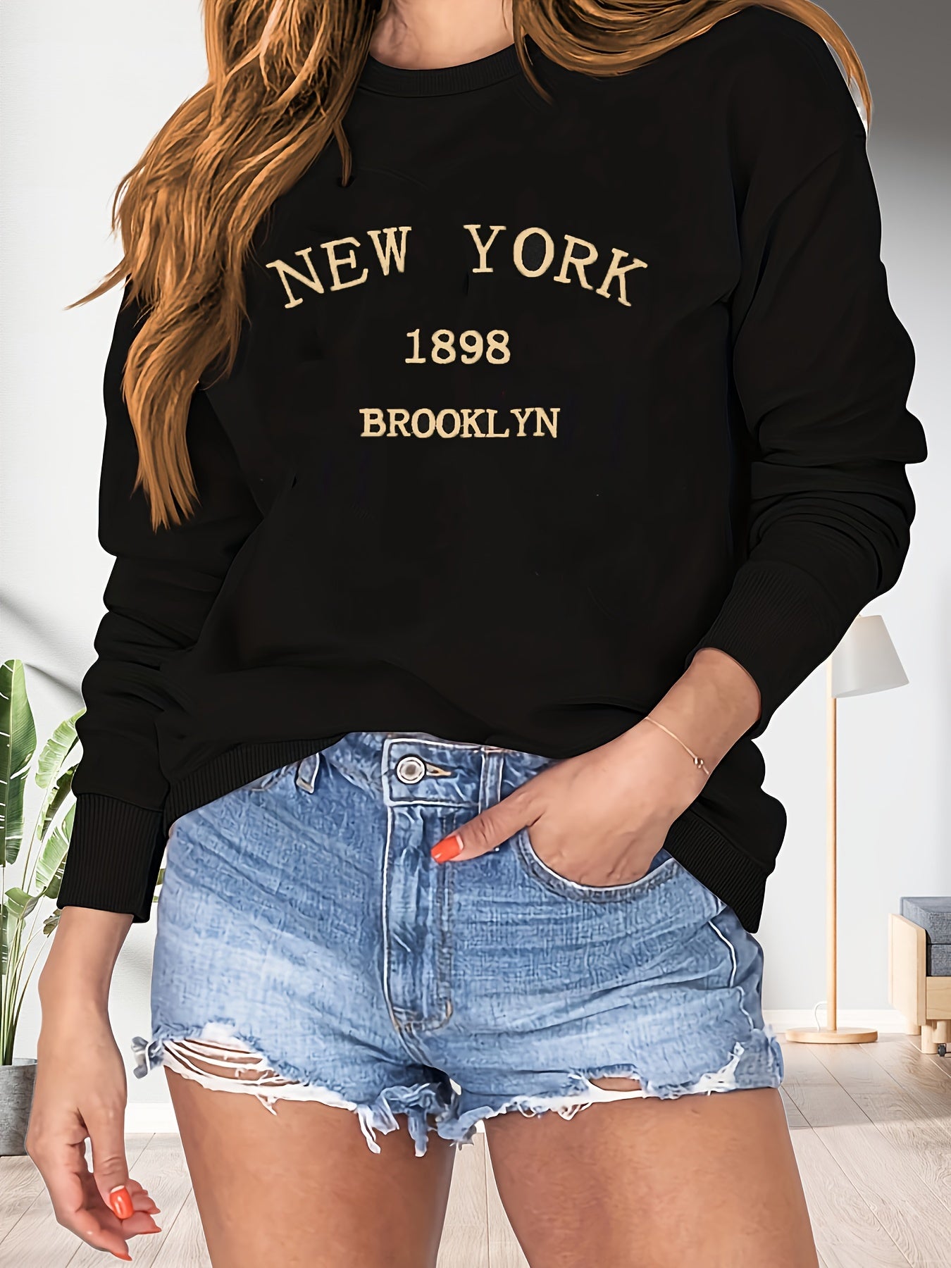 Letter Print Pullover Sweatshirt, Casual Long Sleeve Crew Neck Sweatshirt, Women's Clothing