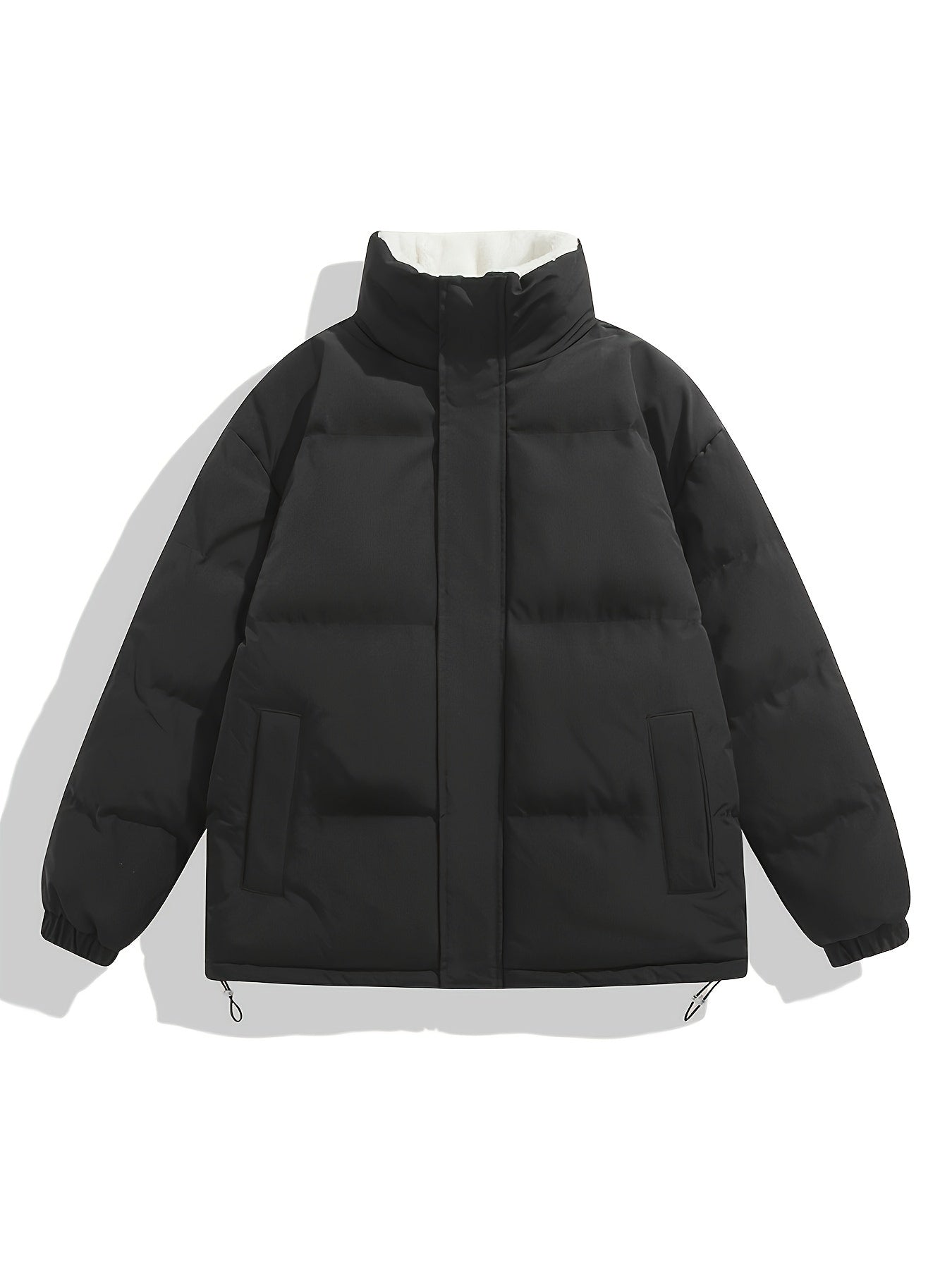 Classic Warm Solid Jacket, Casual Zip Up Comfy Padded Coat For Fall Winter Outdoor