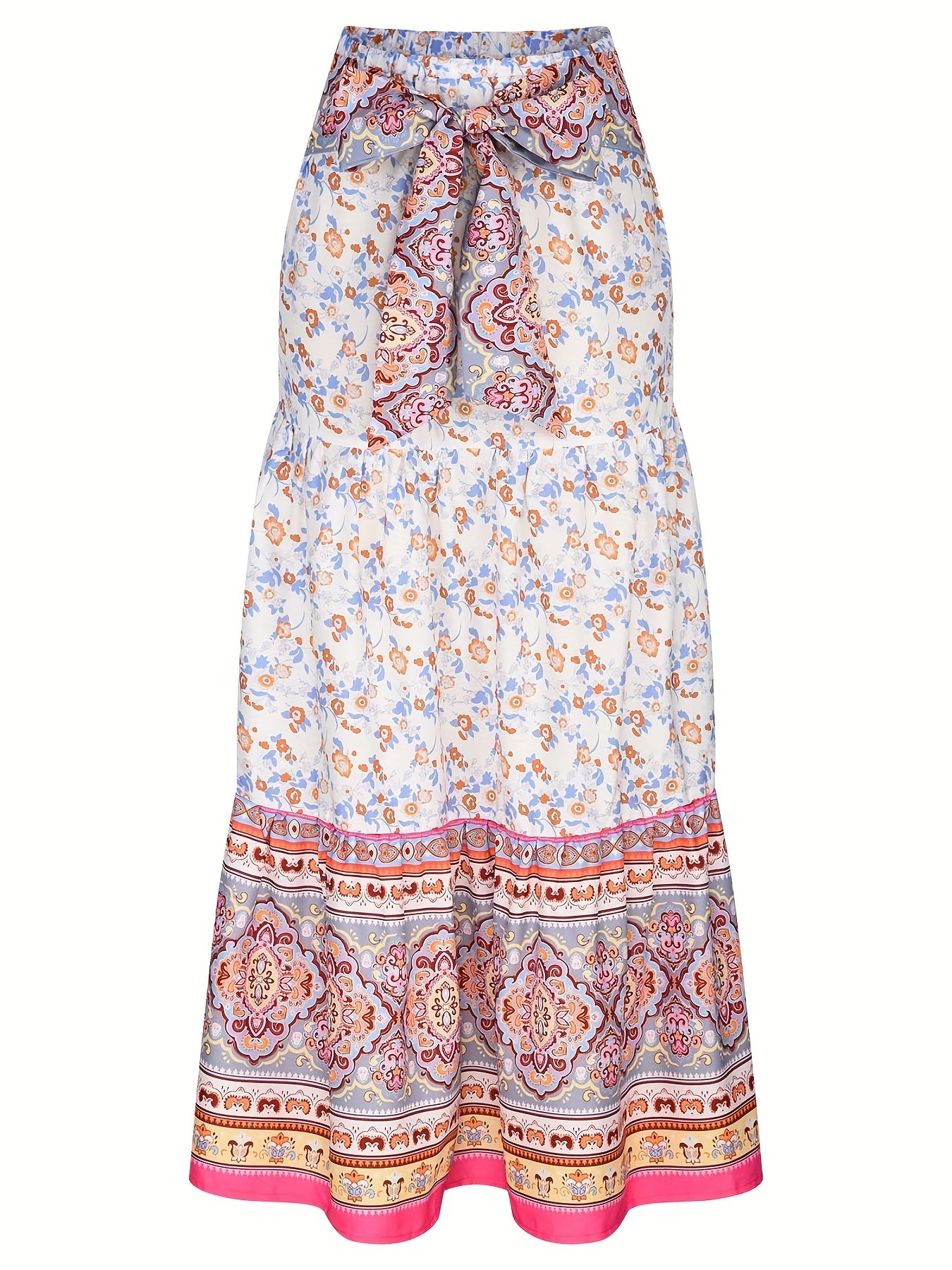 Floral Print Tie Front Skirt, Boho Skirt For Spring & Summer, Women's Clothing
