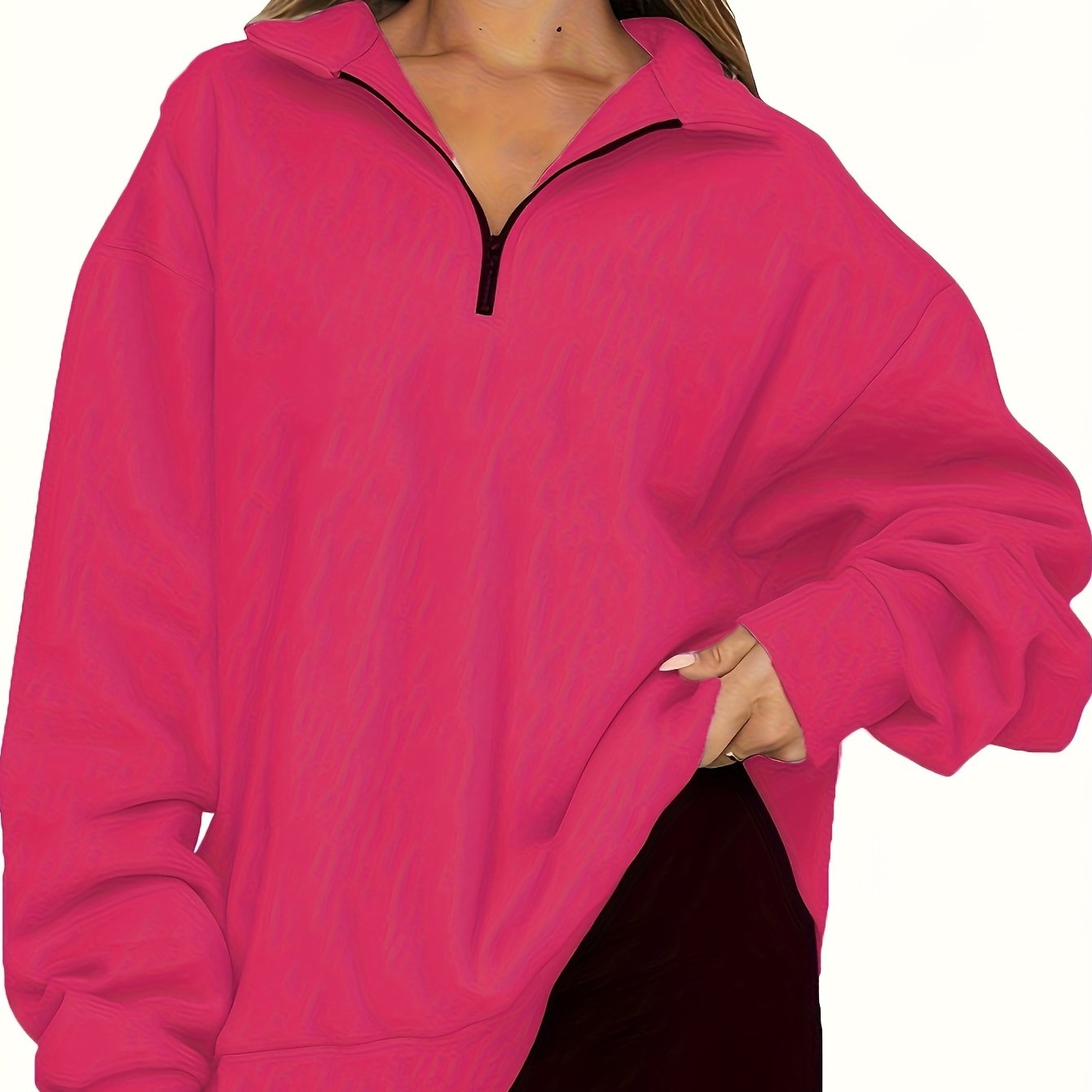 Quarter Zip Lapel Neck Sweatshirt, Casual Sporty Long Sleeve Sweatshirt For Fall & Winter, Women's Clothing