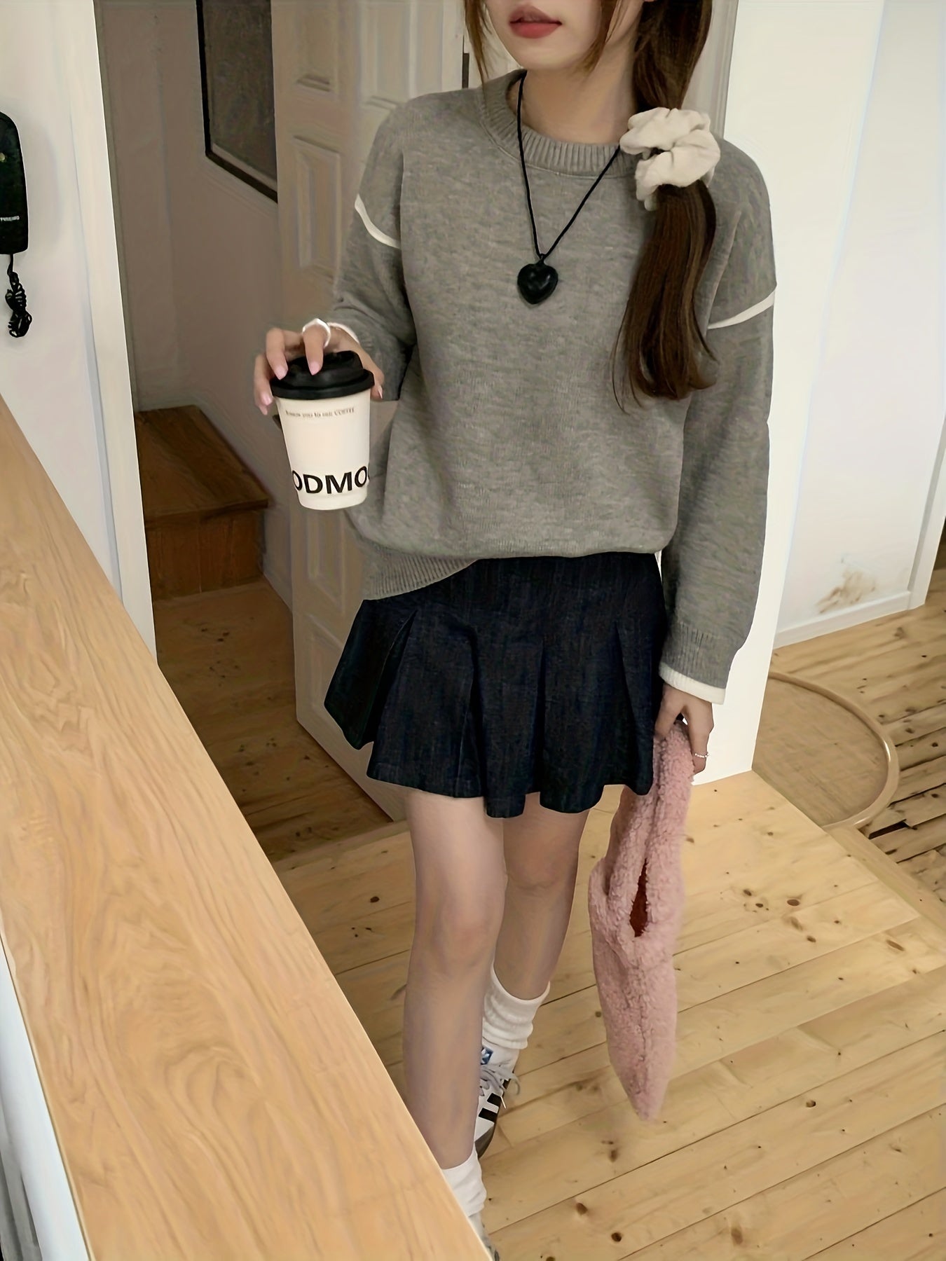 gbolsos Color Block Crew Neck Pullover Sweater, Casual Long Sleeve Drop Shoulder Sweater, Women's Clothing