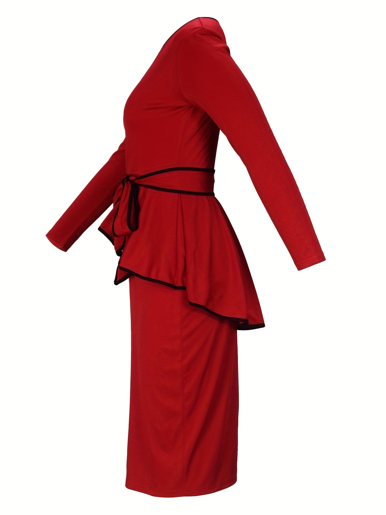 gbolsos Elegant Work Two-piece Set, Long Sleeve Keyhole Tops & Bag Hip Knee Length Skirts Outfits, Women's Clothing