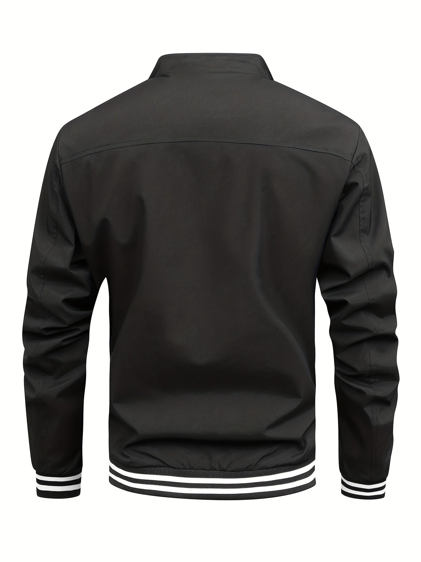 gbolsos Classic Design Bottom Striped Jacket, Men's Casual Zip Up Stand Collar Jacket For Spring Fall