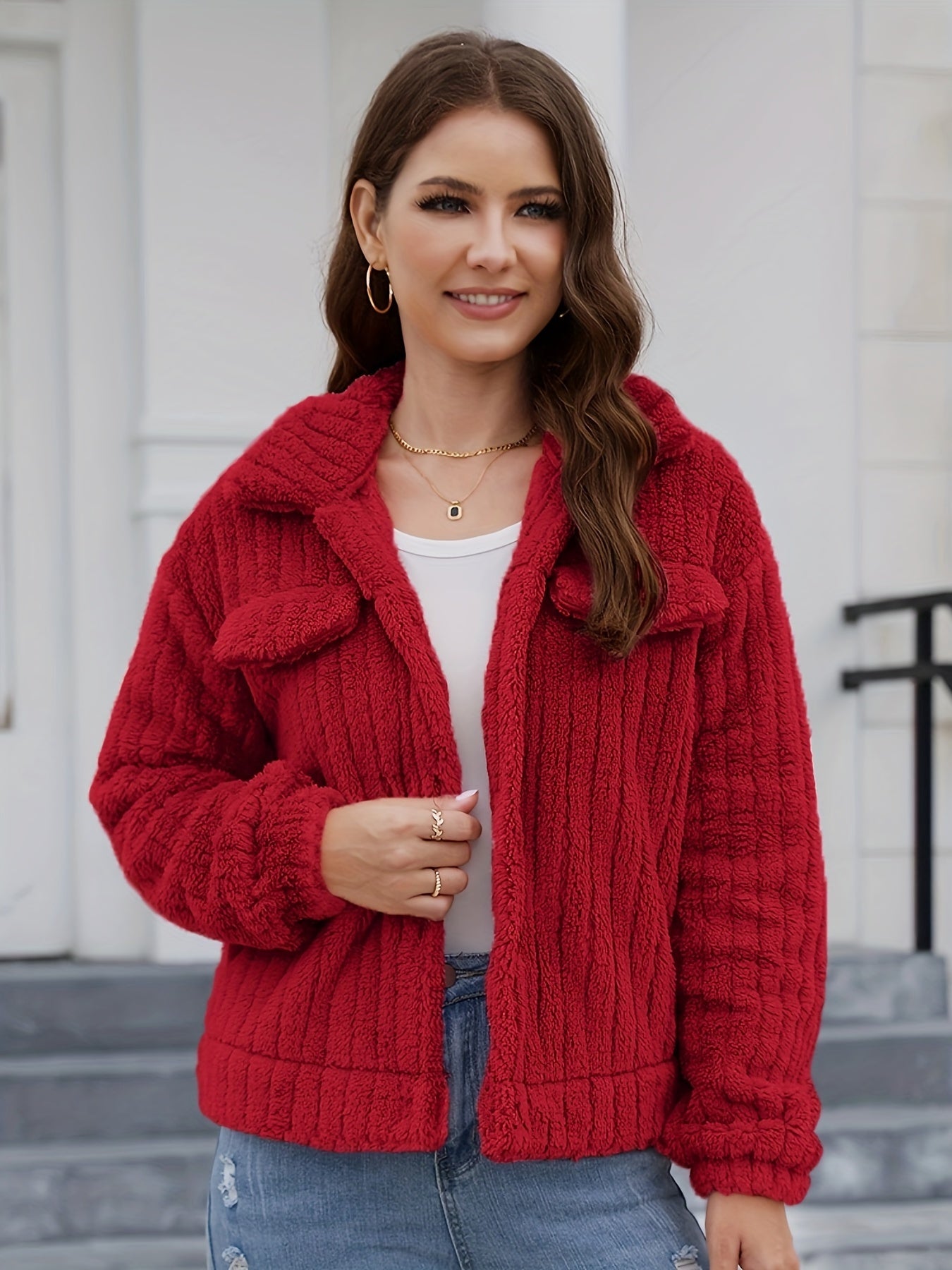 gbolsos Women's Winter Thermal Coat, Solid Color Casual Long Sleeve Jacket Coat, Winter Soft Comfortable Loose Top