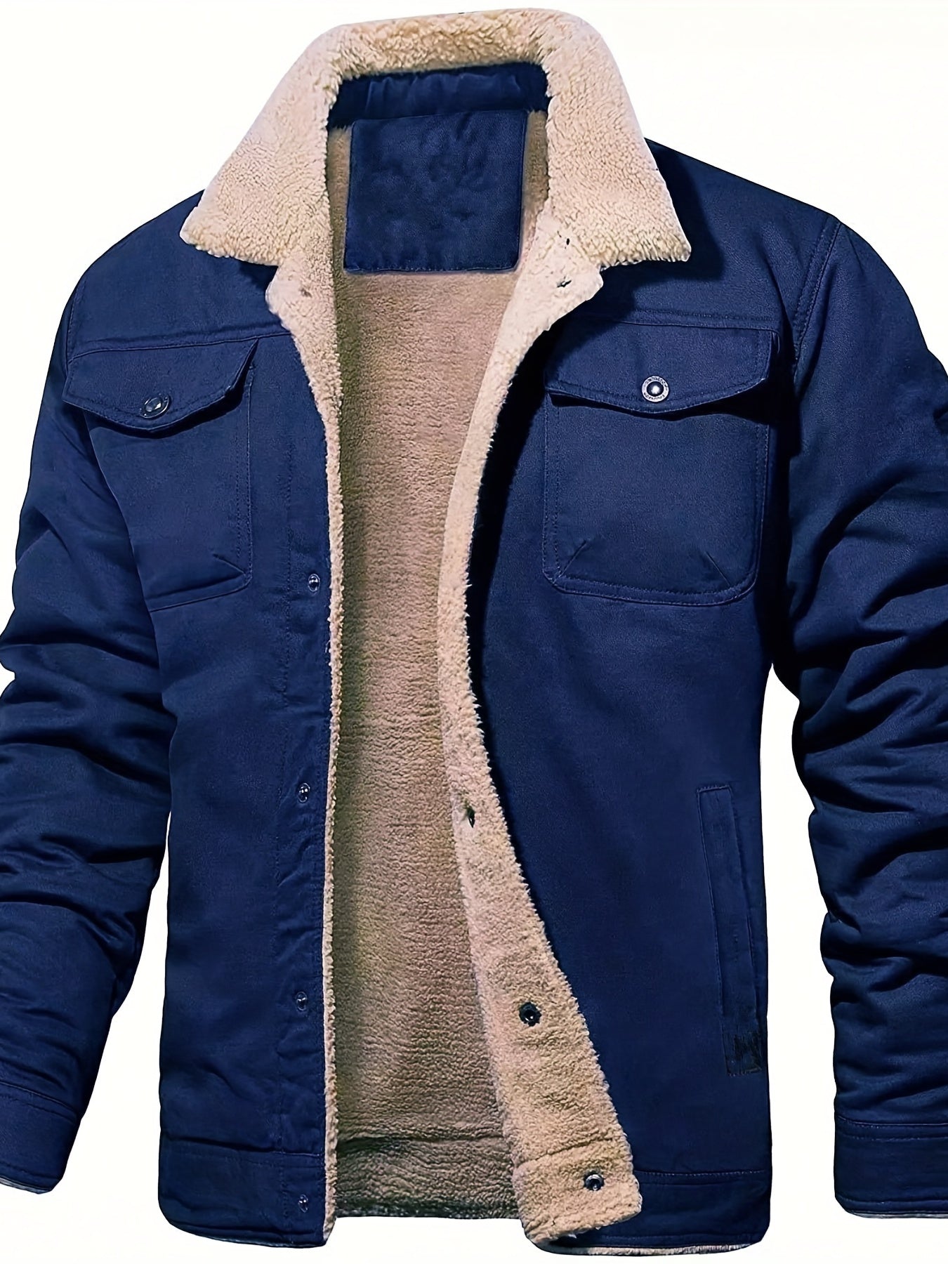 gbolsos Men's Warm Fleece Cargo Jacket For Fall Winter, Casual Warm Thick Coat For Outdoor Activities