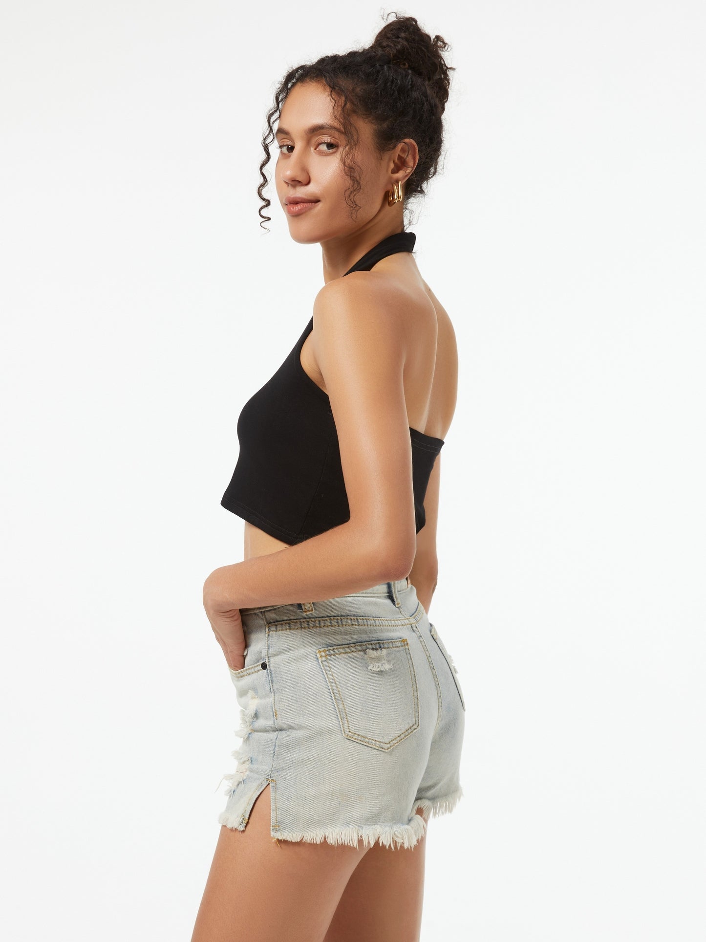 Solid Halter Neck Crop Top, Sexy Backless Halter Top For Summer, Women's Clothing
