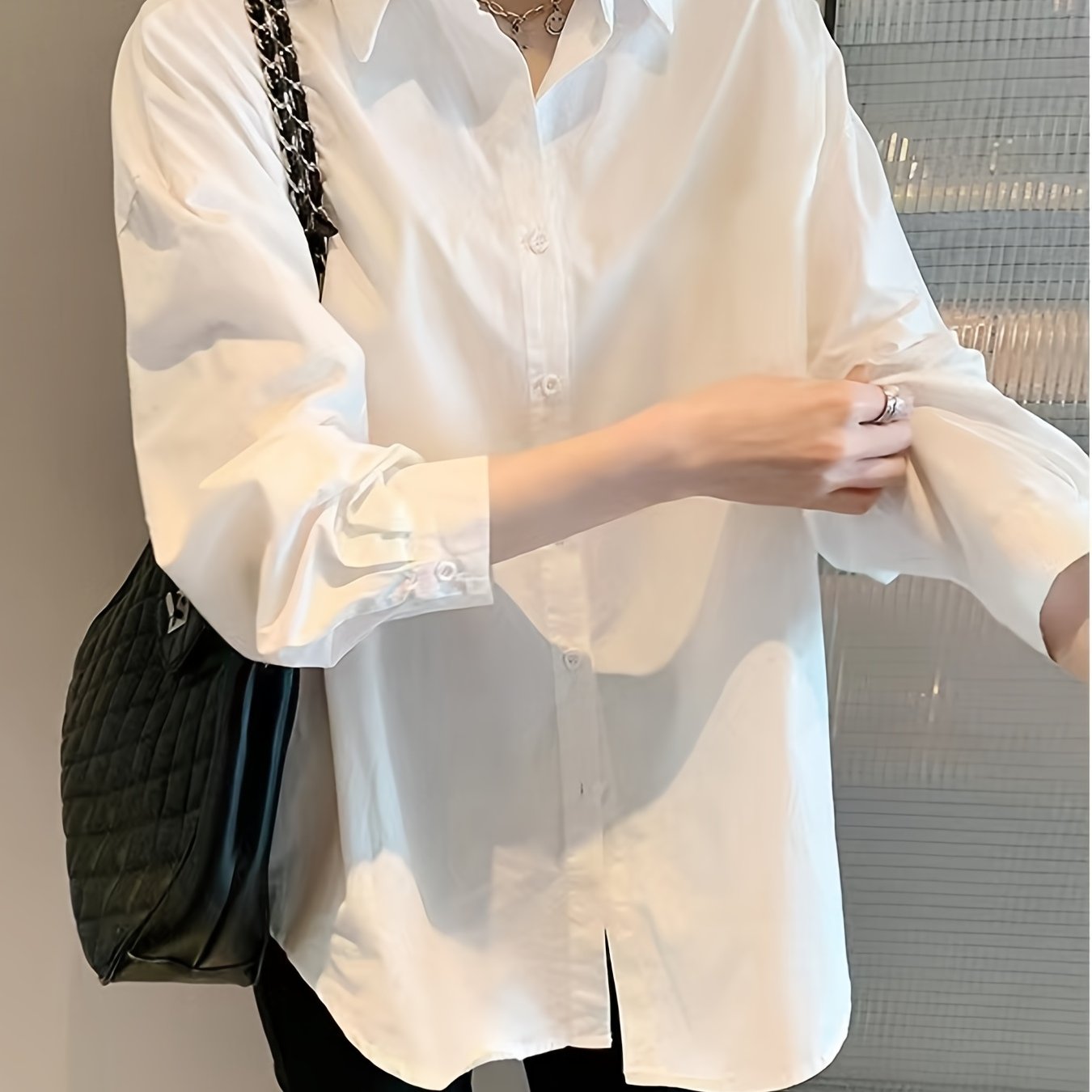 V-neck Loose Lapel Shirts, Casual Button Down Long Sleeve Fashion Blouses Tops, Women's Clothing
