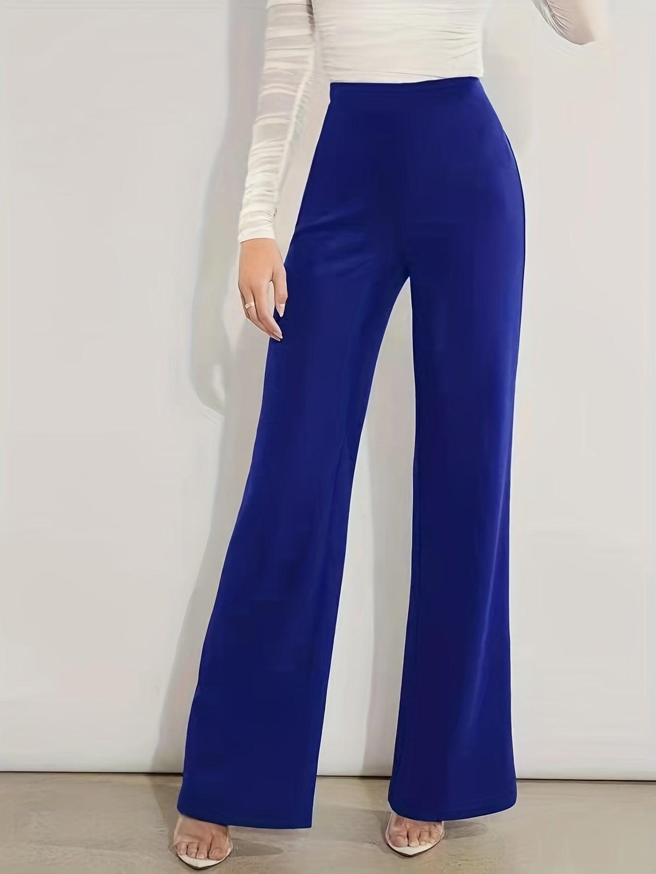 gbolsos Wide Leg High Waist Pants, Versatile Solid Pants For Spring & Summer, Women's Clothing