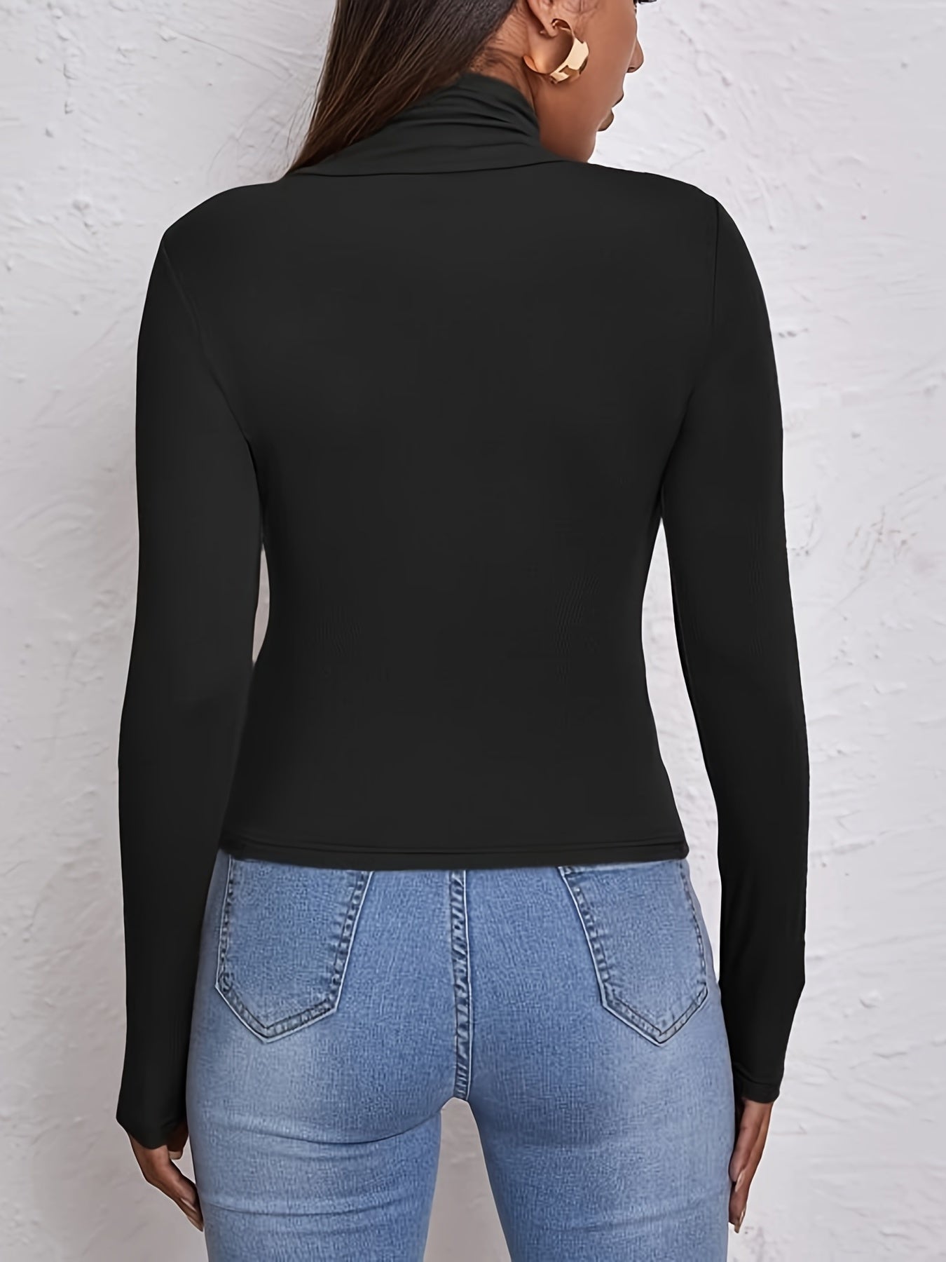 Solid Slim Turtleneck Bottoming Top, Long Sleeve Casual Every Day Top For Fall & Winter, Women's Clothing