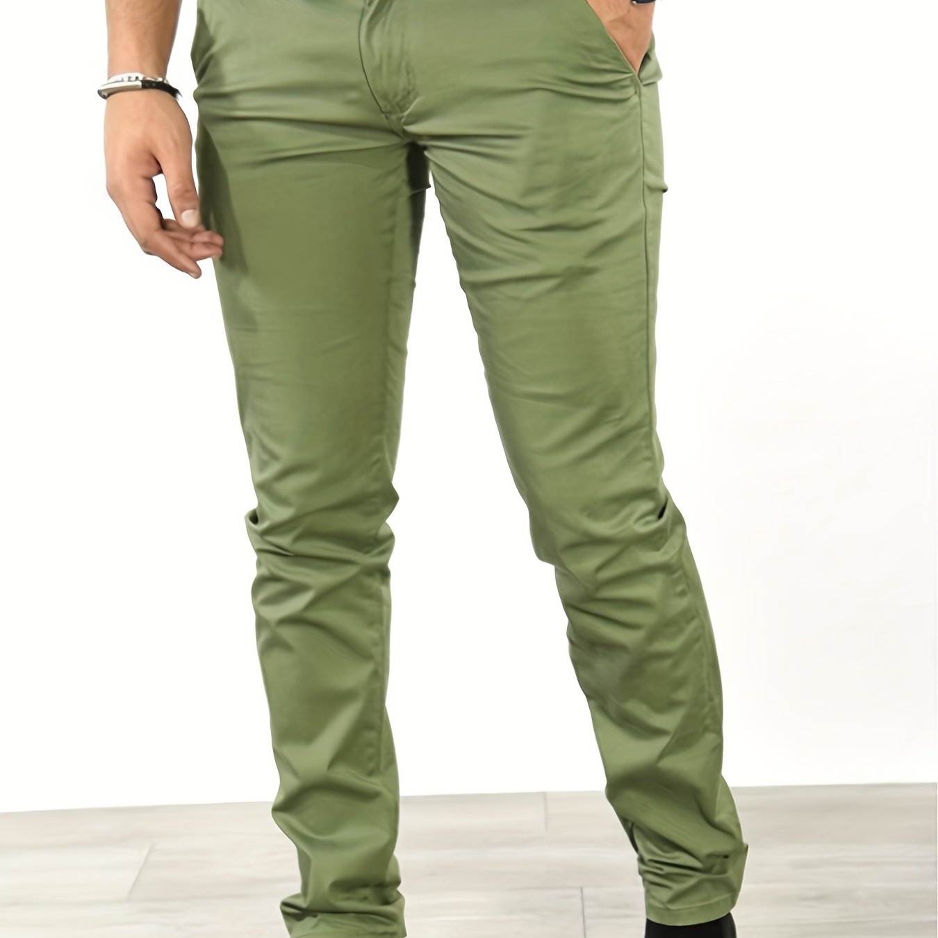 gbolsos Slim Fit Tapered Slacks, Men's Casual Slightly Stretch Solid Color All Match Pants For All Seasons Business