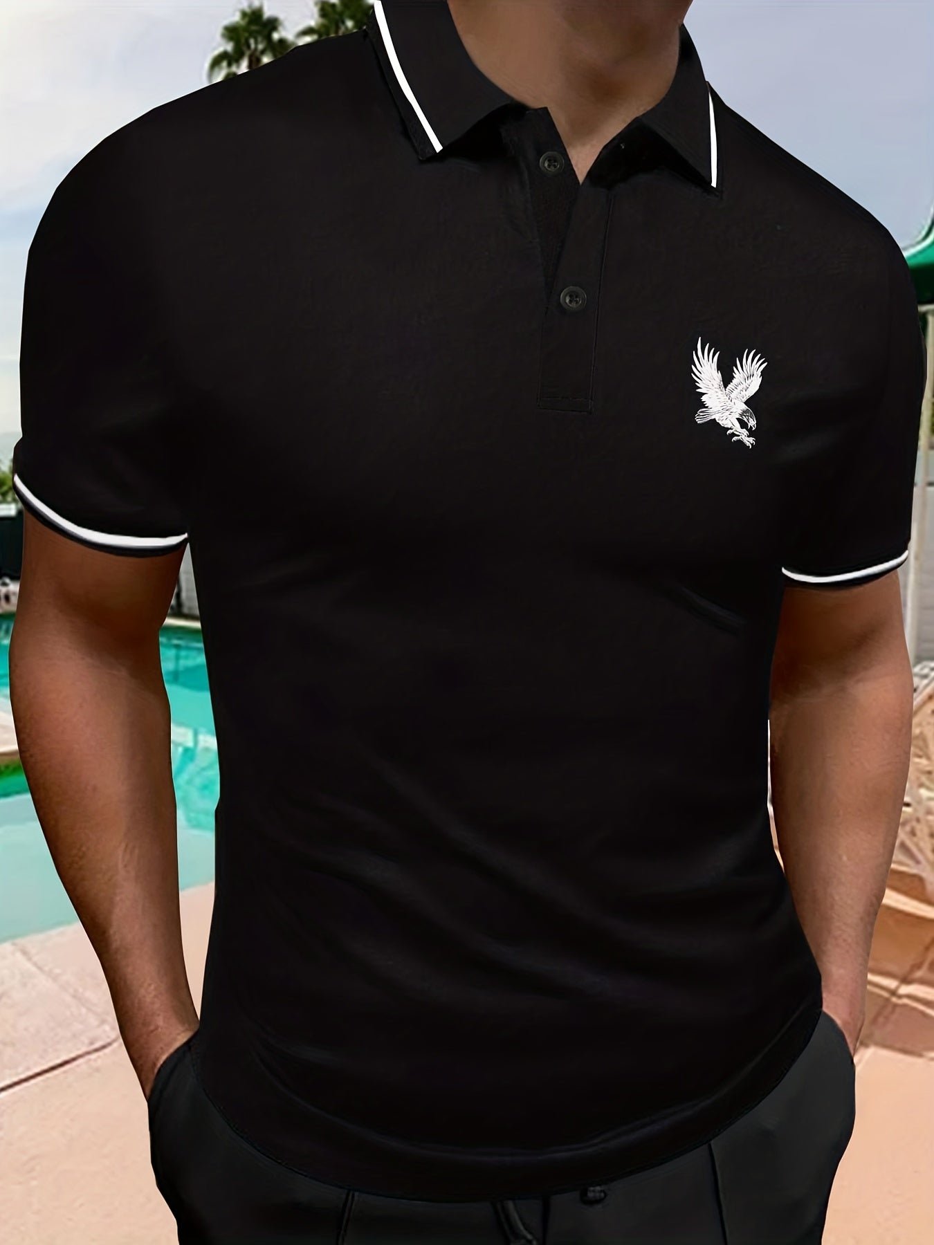 gbolsos Casual Short Sleeves Button Up Graphic Polo Shirts, V-neck Tops Pullovers, Men's Clothing For Summer