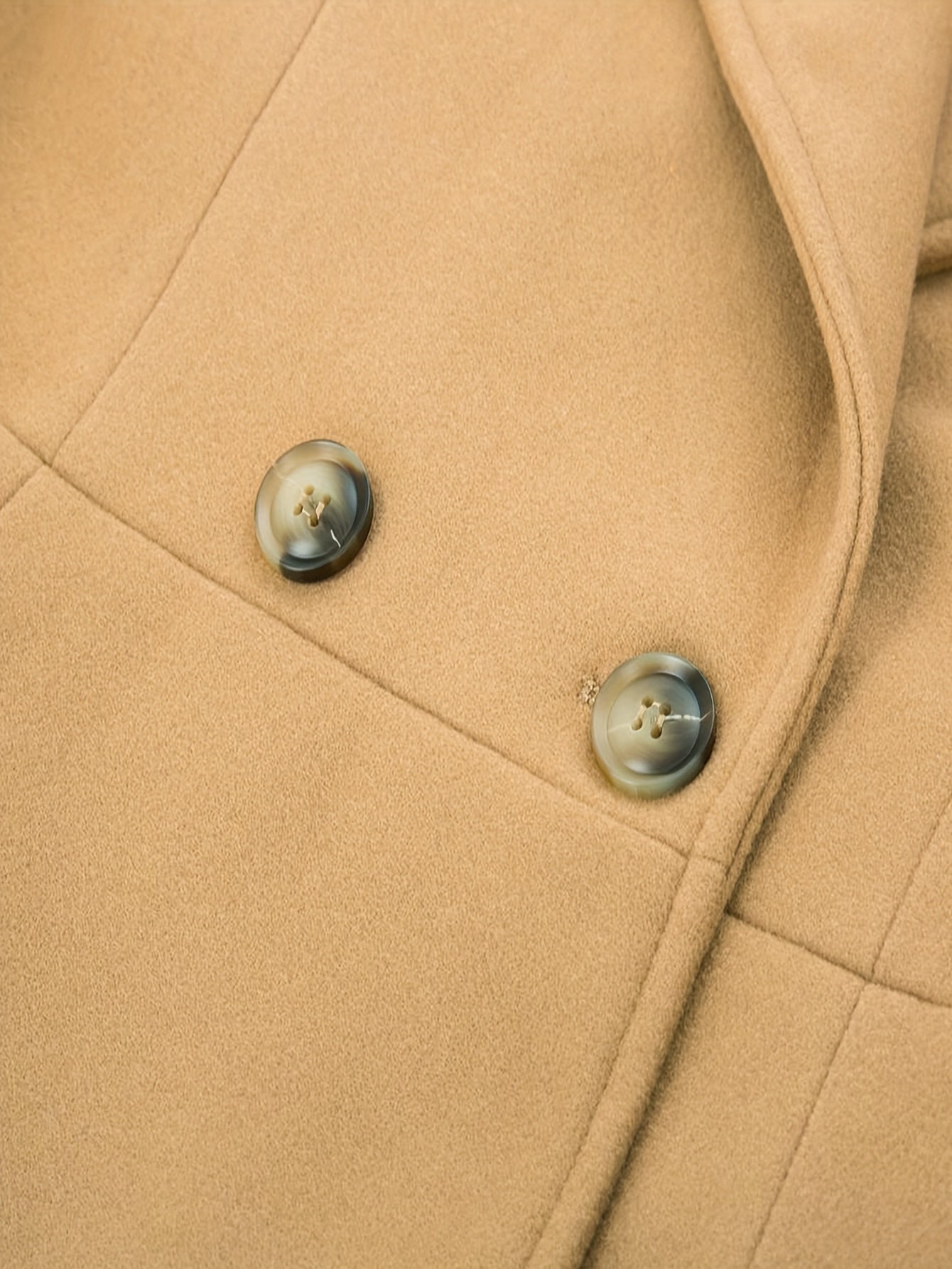 Solid Lapel Mid Length Coat, Elegant Double Breasted Long Sleeve Outerwear, Women's Clothing