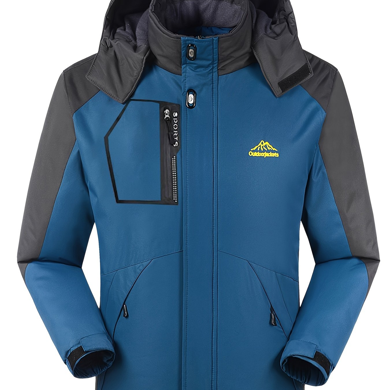 gbolsos Men's Casual Color Block Thick Hooded Jacket, Waterproof Windproof Stand Collar Fleece Thermal Jacket For Winter Jacket Gifts Best Sellers