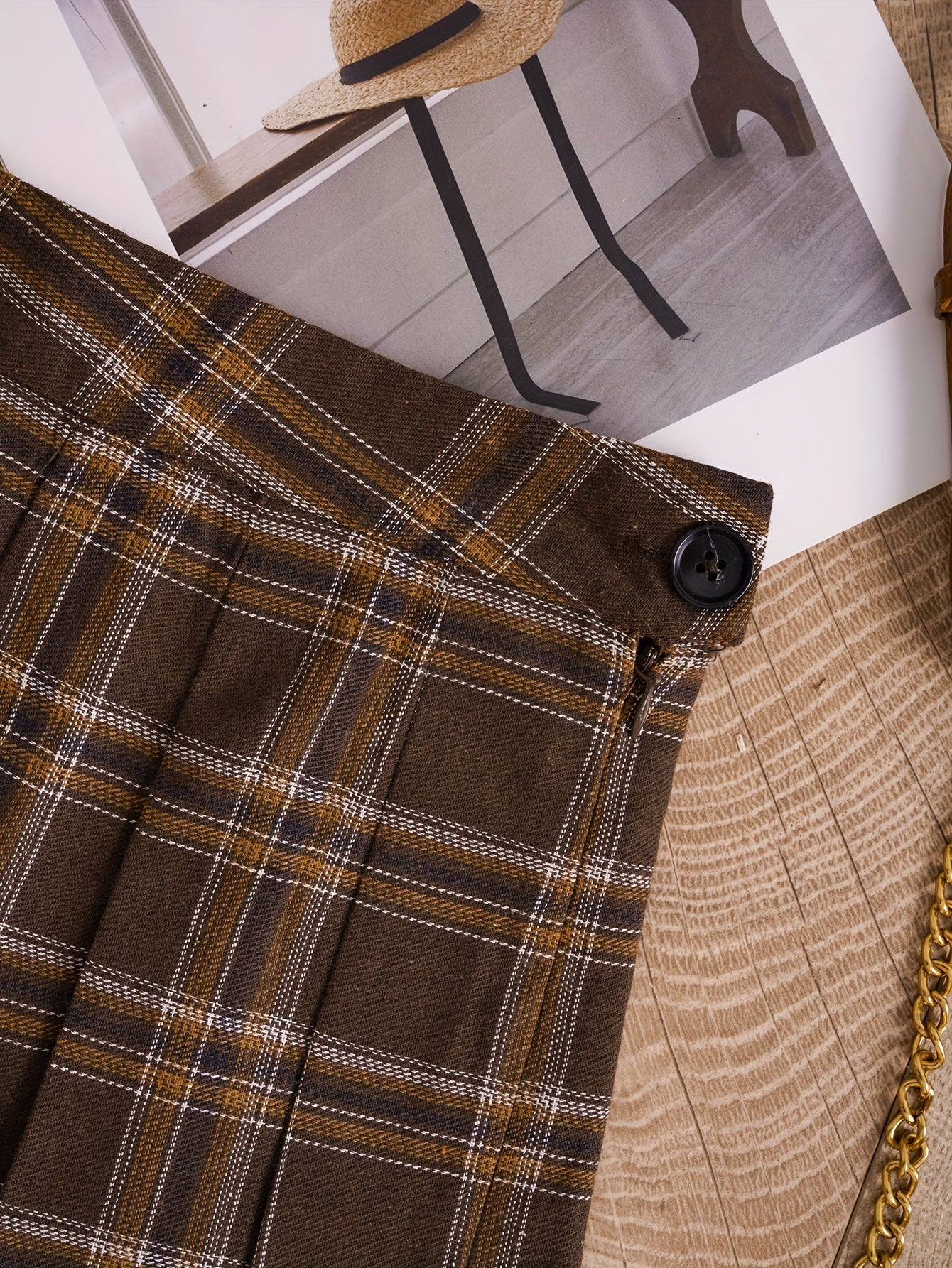 gbolsos Plaid Print Pleated Skirt, Casual Every Day Mini Skirt, Women's Clothing