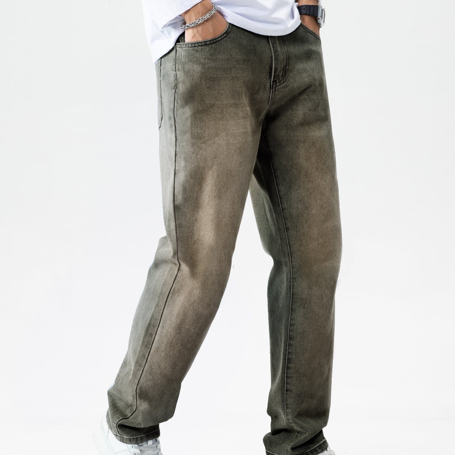 gbolsos Classic Design Loose Fit Jeans, Men's Casual Street Style Denim Pants For All Seasons