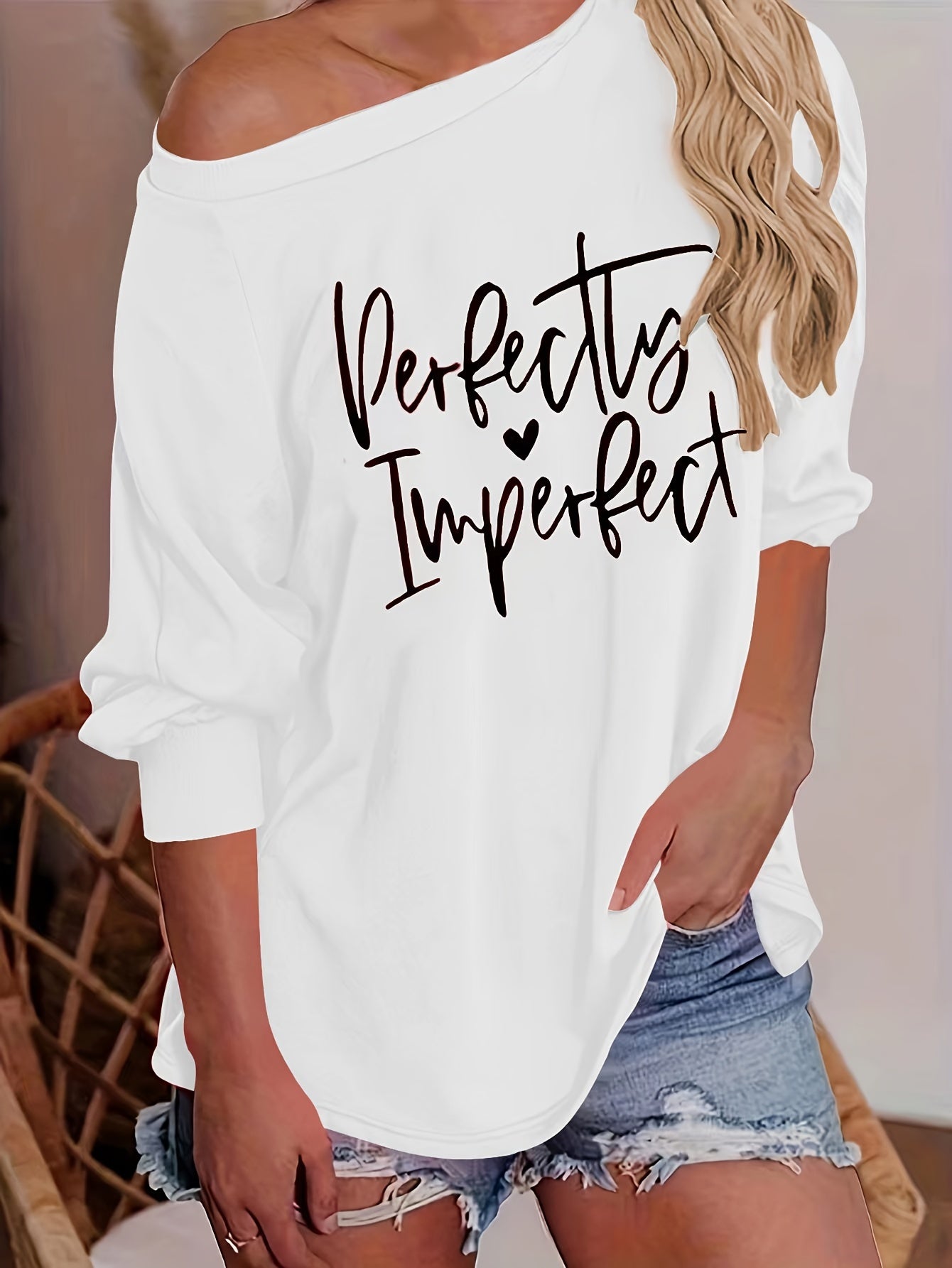 kkboxly Letter Print Raglan Long Sleeve T-Shirt, Casual Crew Neck T-Shirt For Spring & Fall, Women's Clothing