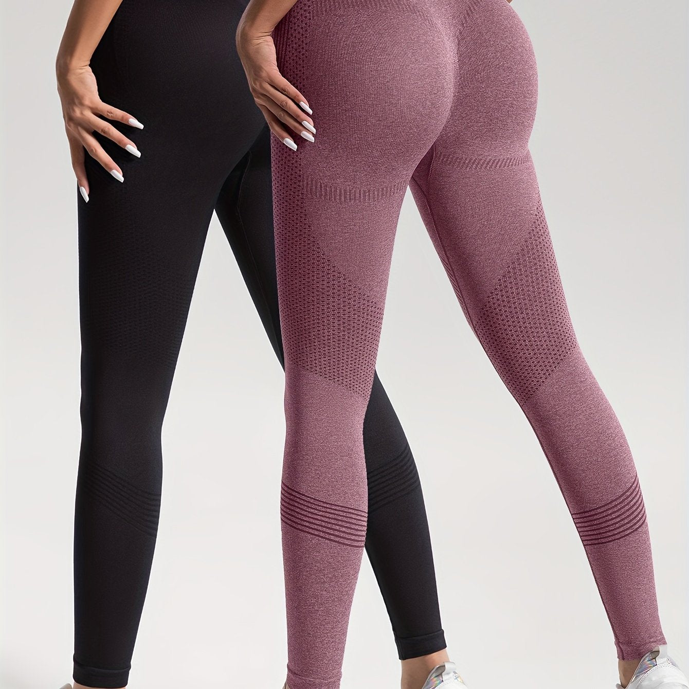 gbolsos 2pcs Solid Color High-Stretch Fitness Yoga Sports Leggings, Soft Breathable Yoga Tight Pants, Women's Activewear