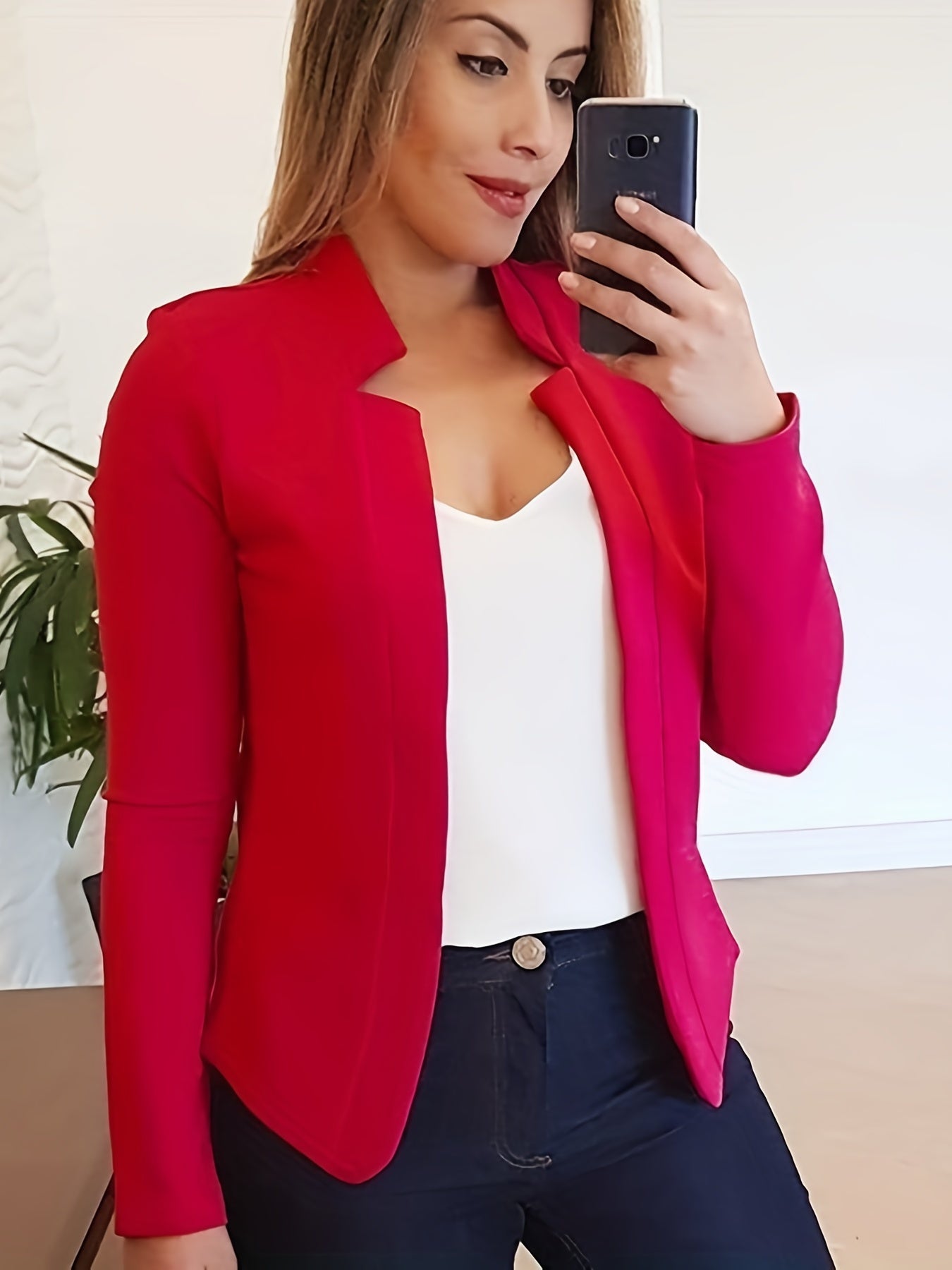 gbolsos Solid Split Open Front Blazer, Elegant Long Sleeve Blazer, Elegant & Stylish Tops For Office & Work, Women's Clothing