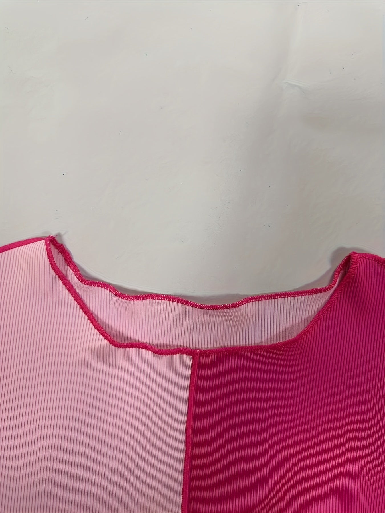 gbolsos Colorblock Crew Neck Crop T-Shirt, Casual Long Sleeve Top For Spring & Fall, Women's Clothing