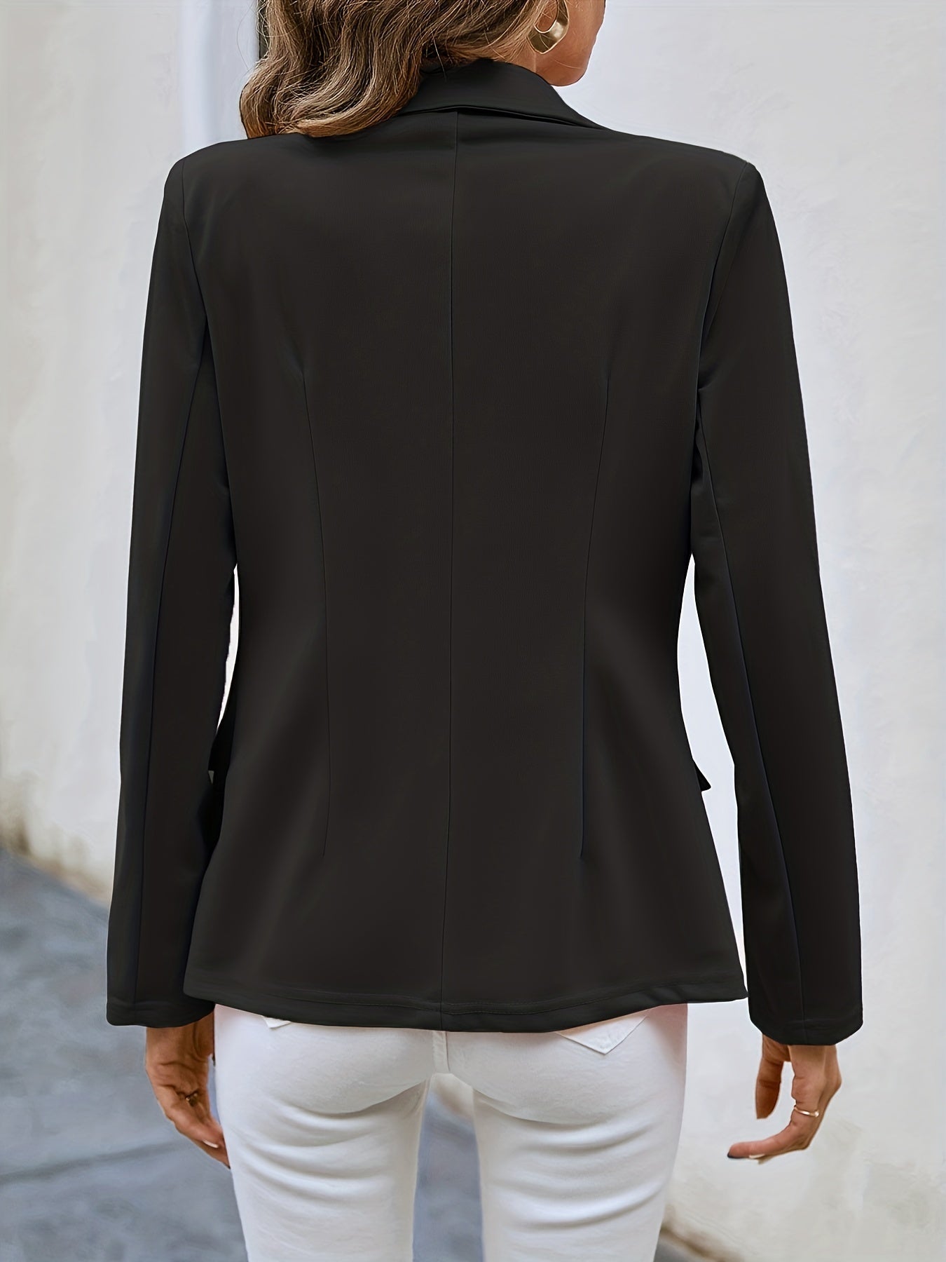 Double Breasted Solid Blazer, Elegant Open Front Long Sleeve Work Office Outerwear, Women's Clothing