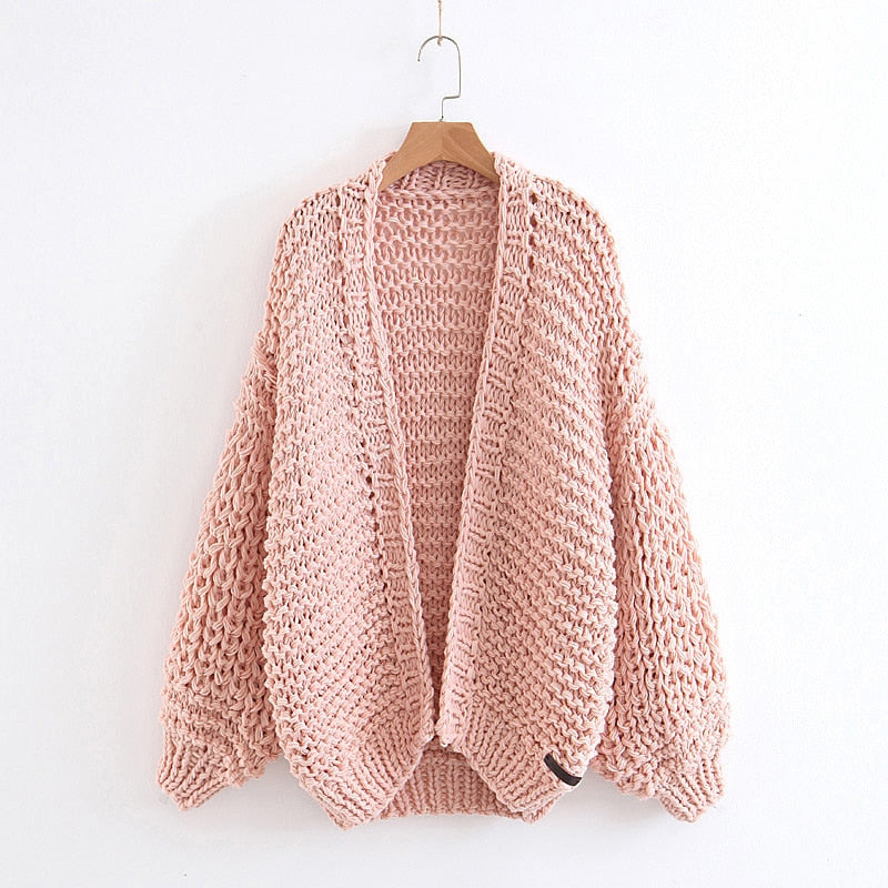 Jastie Winter Fashion Women's Cardigans Strawberry Pattern Single-Breasted V-Neck Puff Sleeve Loose Sweater кардиган