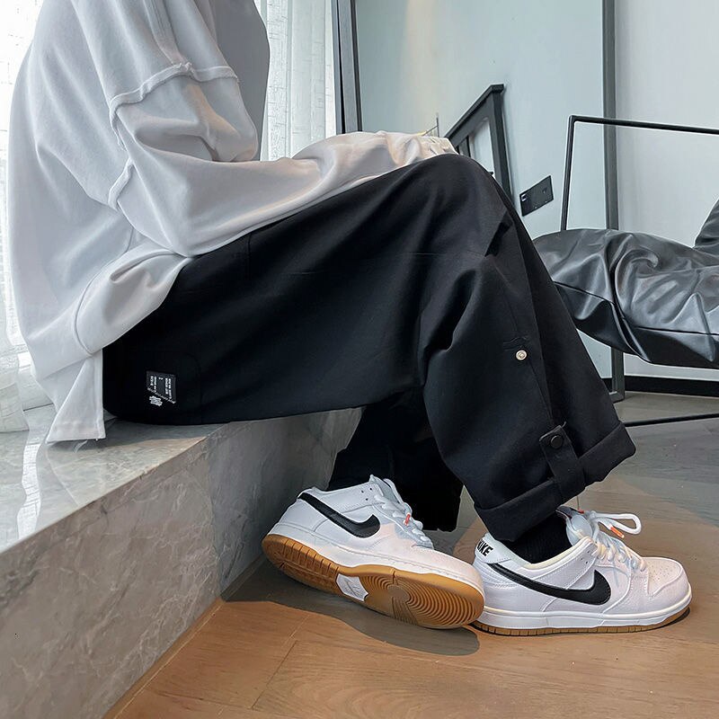 Gbolsos Solid Color Wide Leg Pants Mens Oversized Casual Fashion Streetwear Vintage Male Cargo Pants Straight Loose Trousers