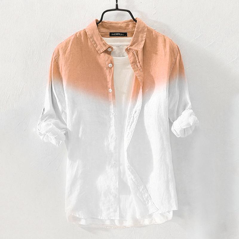 GbolsosMen's Shirt Fashion Cotton Long Sleeve Hanging Dyed Gradient Button Chic High Street Men Casual Shirts Camisa S-5XL INCERUN