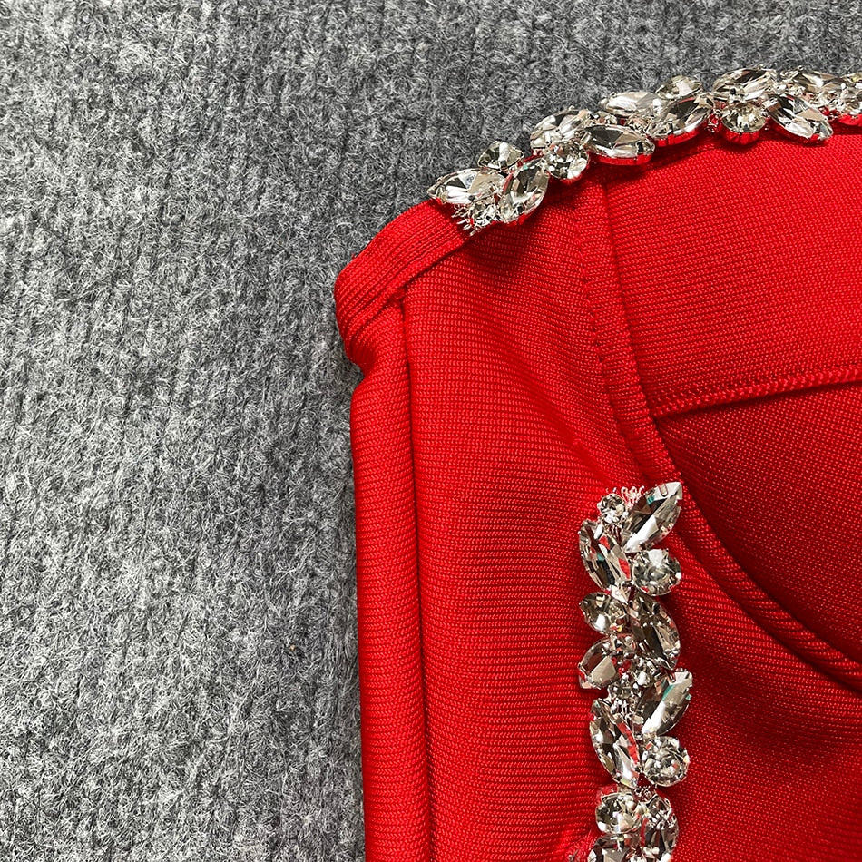 Gbolsos Sexy Strapless Women Dress Bandage Bodycon New Elegant Beading Party Evening Club Midi Dresses Summer Autumn Clothes