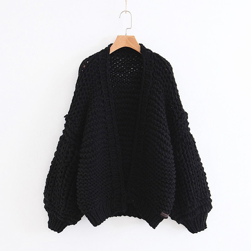 Jastie Winter Fashion Women's Cardigans Strawberry Pattern Single-Breasted V-Neck Puff Sleeve Loose Sweater кардиган