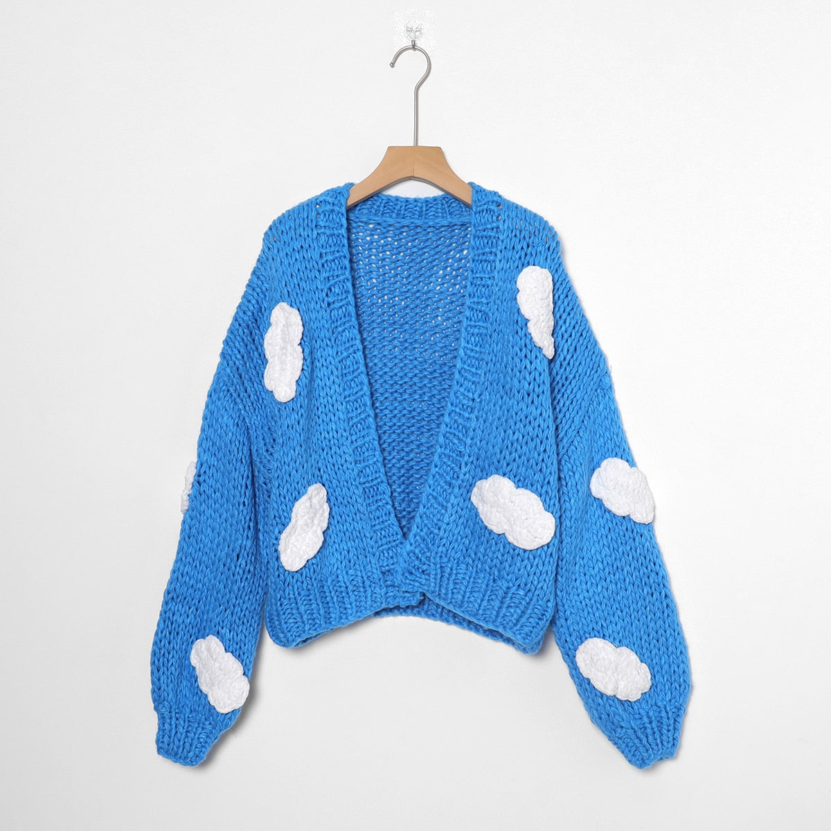 Jastie Winter Fashion Women's Cardigans Strawberry Pattern Single-Breasted V-Neck Puff Sleeve Loose Sweater кардиган
