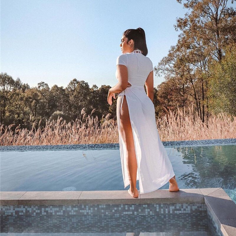 Townlike Short Sleeve Irregular Sexy Dress Women Bandage Long High Split Party Dress Elegant Evening Bodycon Summer Dresses