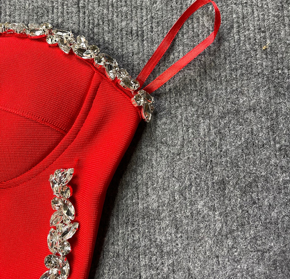 Gbolsos Sexy Strapless Women Dress Bandage Bodycon New Elegant Beading Party Evening Club Midi Dresses Summer Autumn Clothes