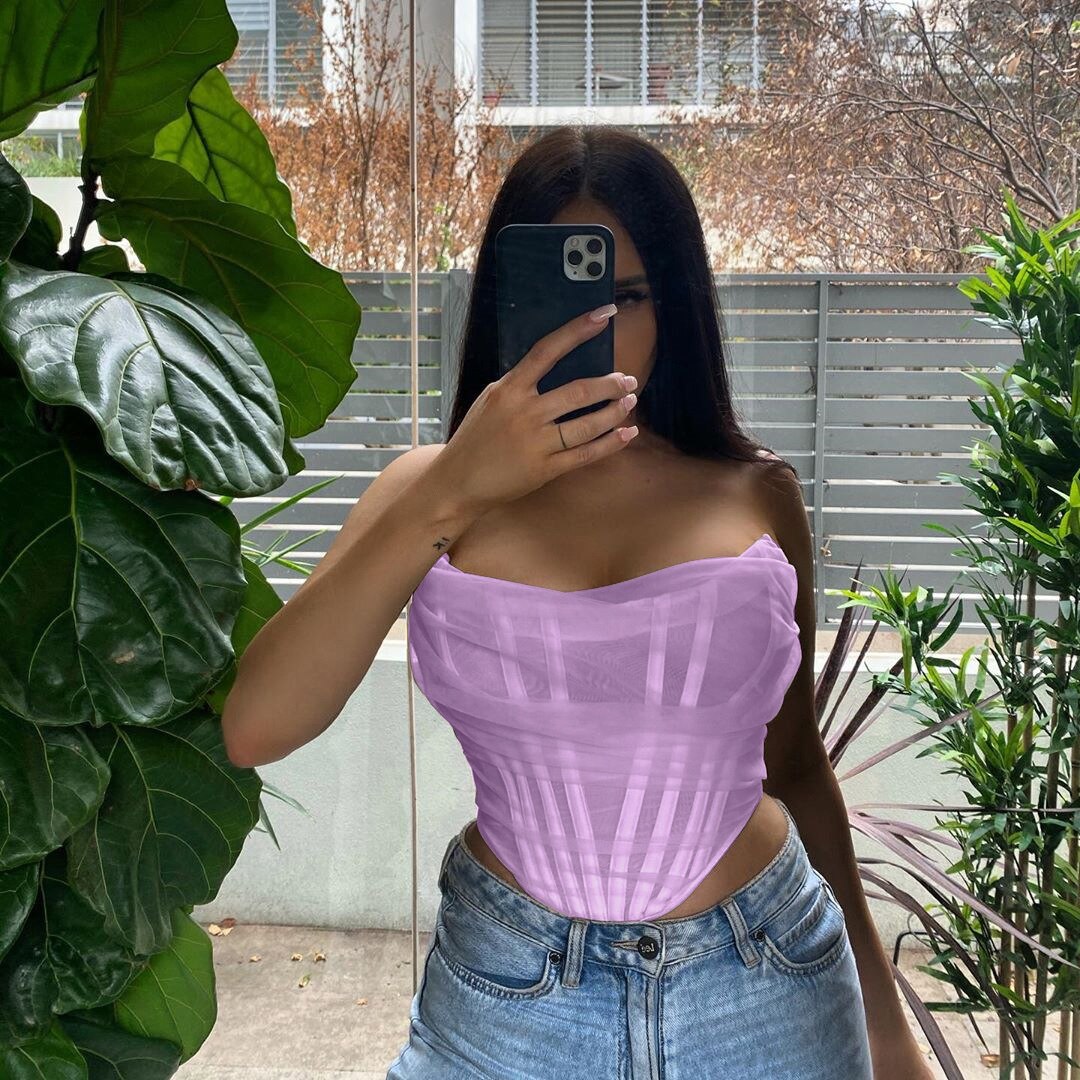 Townlike White Mesh Patchwork Perspective Sexy Crop Top T Shirt Women Night Strapless Tshirt Short Summer T-shirt Top Femme