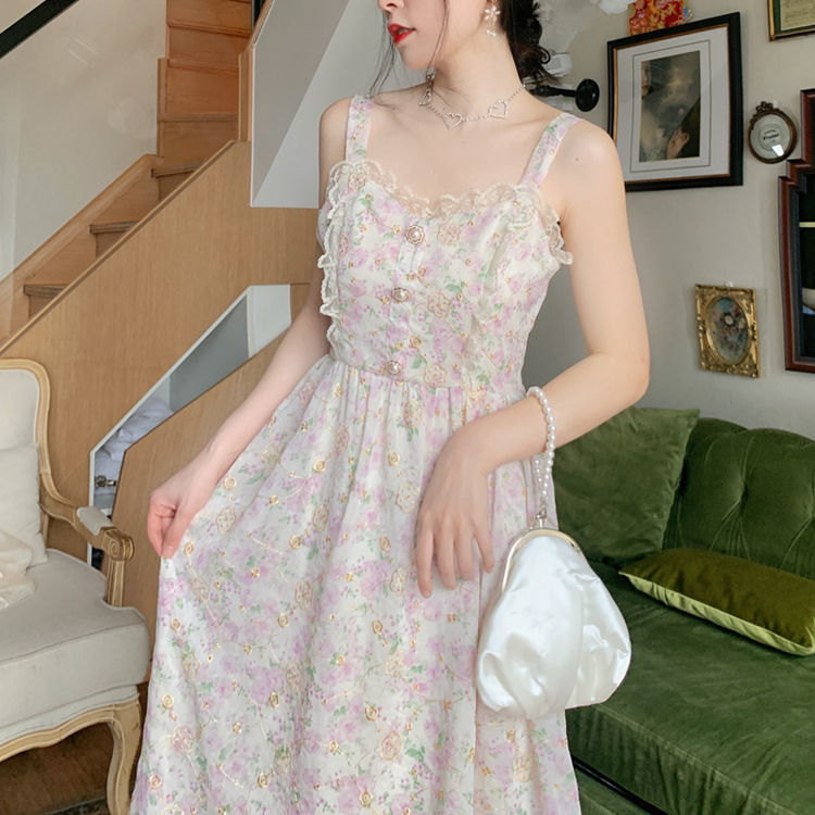 Gbolsos Women Summer Print Floral Midi Dress Vintage Franch Style Female Strapless Party Dress Casual Holiday Lady Boho Vestido