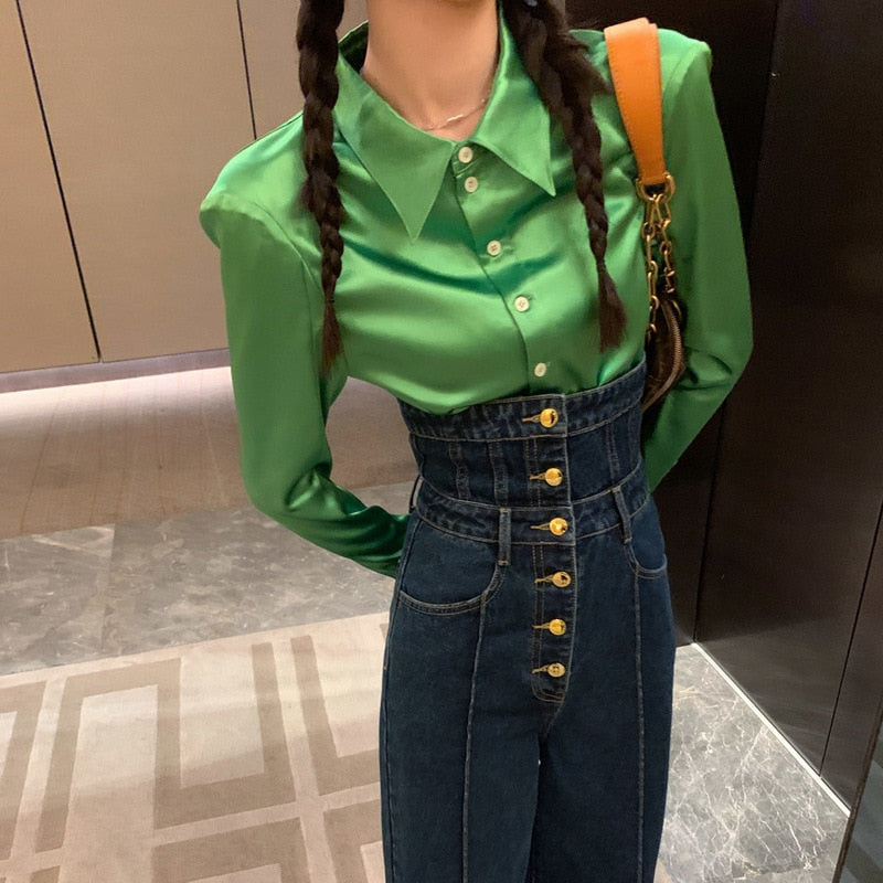 Gbolsos Elegant Korean Jeans Women Winter New High-Waist French Designer Wide-legged Pants Blue Casual Designer Long Pants Autumn