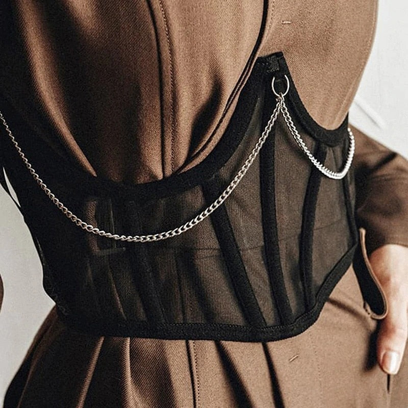 Gbolsos Sexy Corset Underbust Women Gothic Corset Top Curve Shaper Strap Slimming Waist Belt Chain Lace Corsets Bustiers Sexy Punk